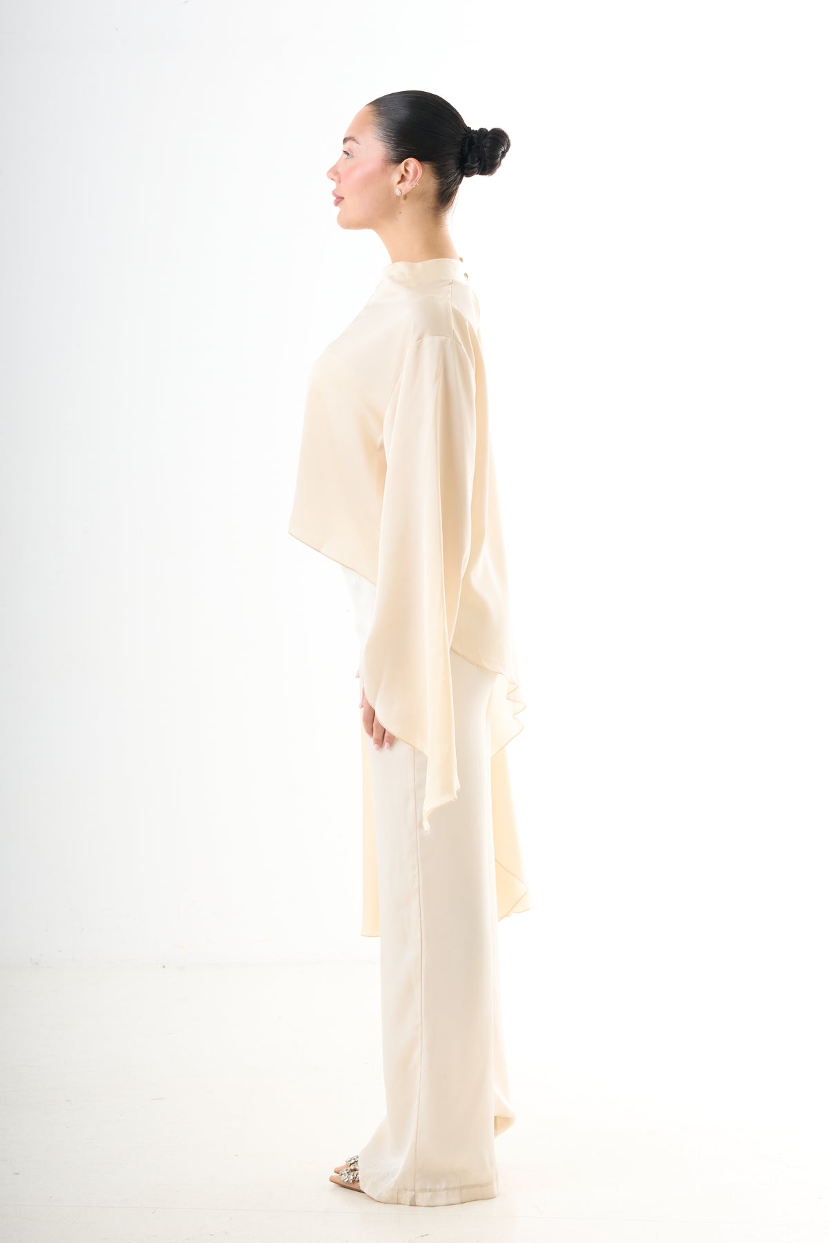 Asymmetric Drape Top - Beige-8