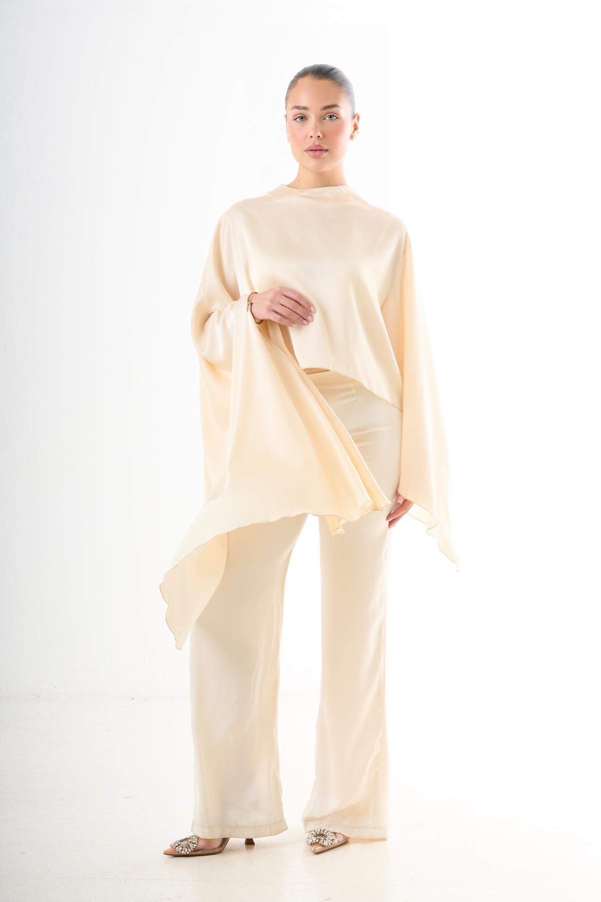 Asymmetric Drape Top - Beige