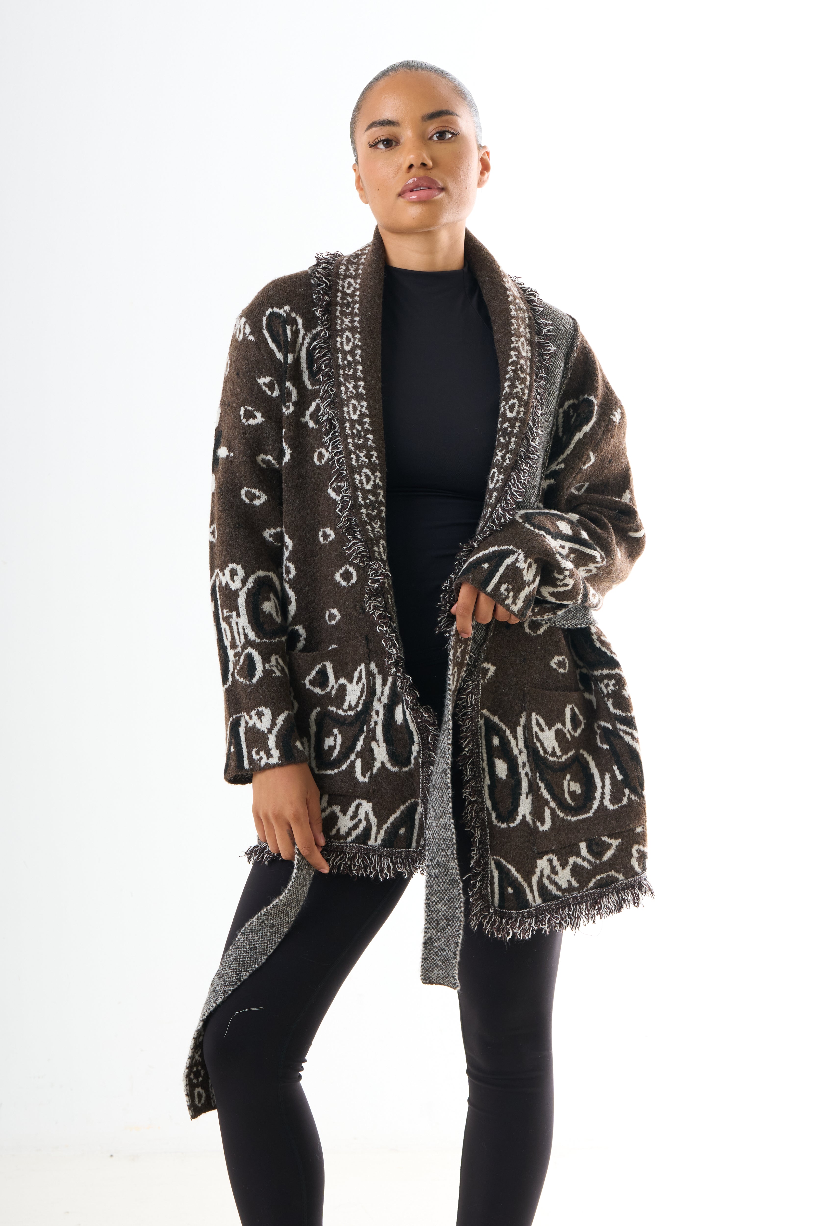 Bandana Cardigan - Brown-4