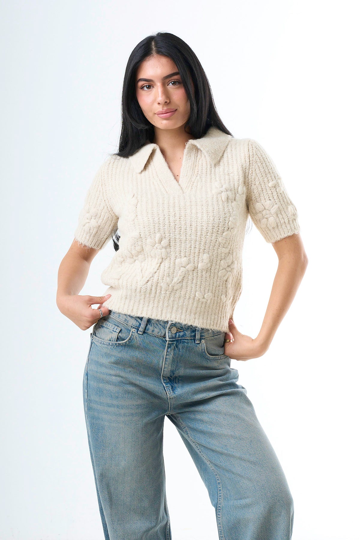 Blossom Knit Polo - Beige-1