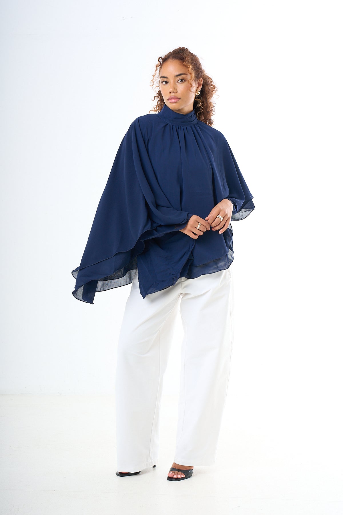 Blouse Poncho - Navy-1