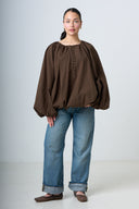 Blouse With Balloonsleeves - Brown
