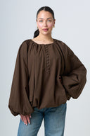 Blouse With Balloonsleeves - Brown