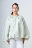 Blouse With Balloonsleeves - Emerald Green