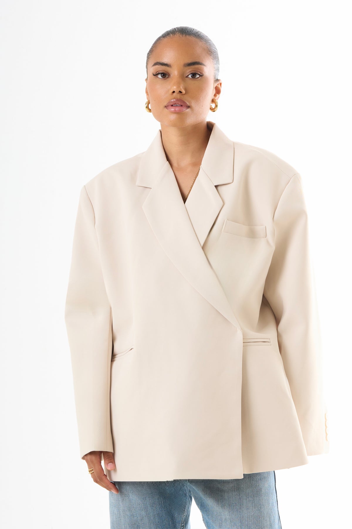 Boxy Oversized Blazer - Beige-1
