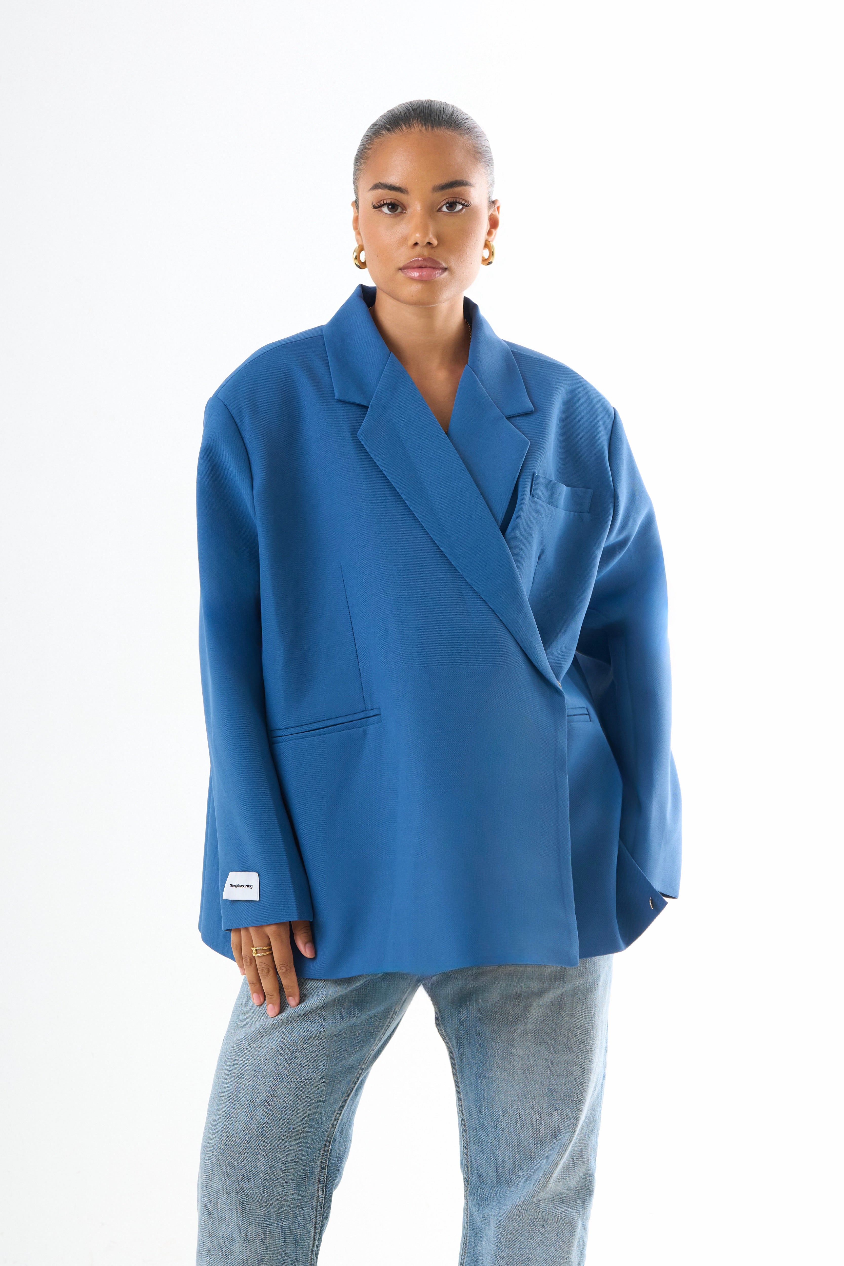 Boxy Oversized Blazer - Blue-2