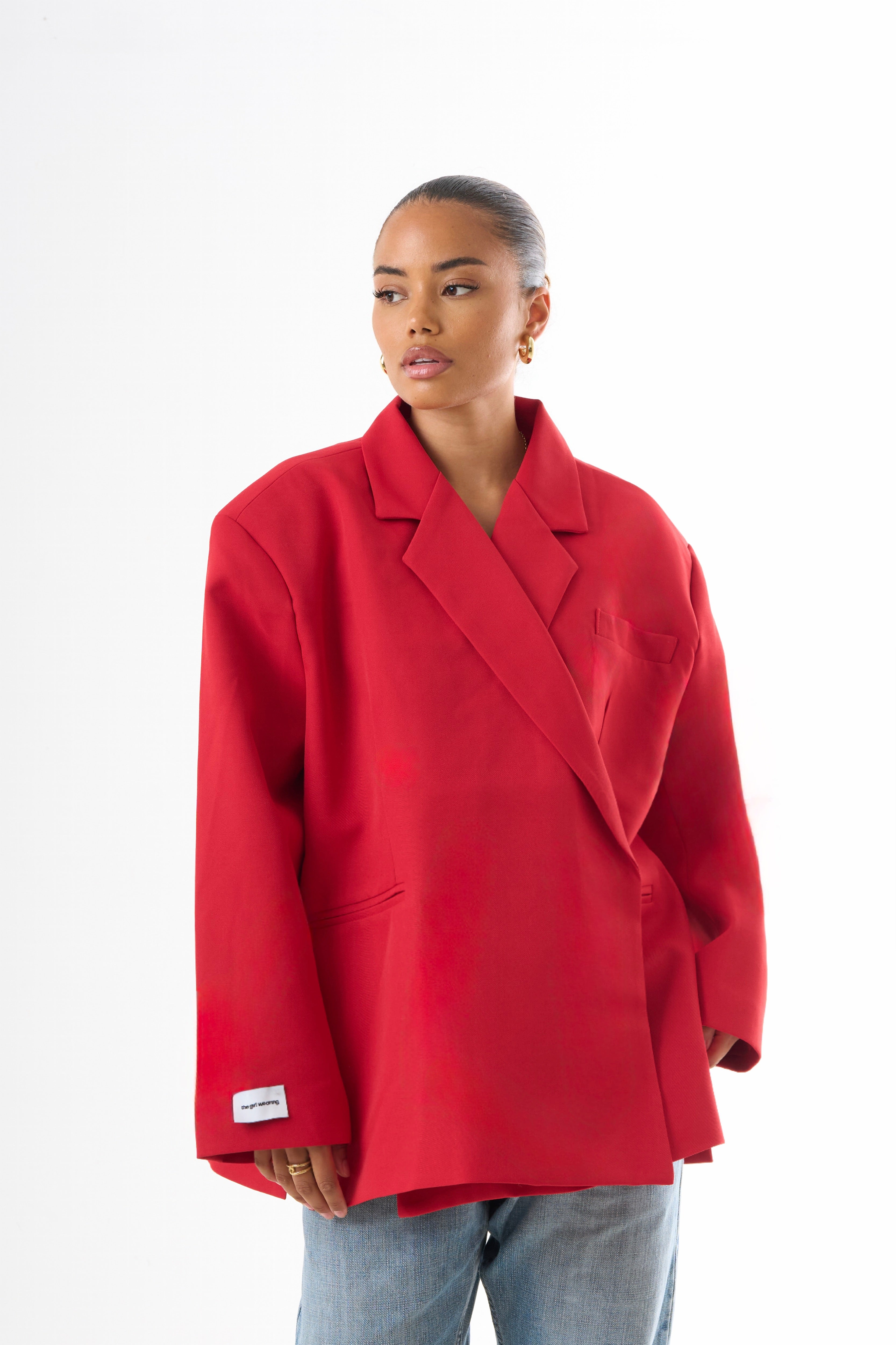 Boxy Oversized Blazer - Red-1