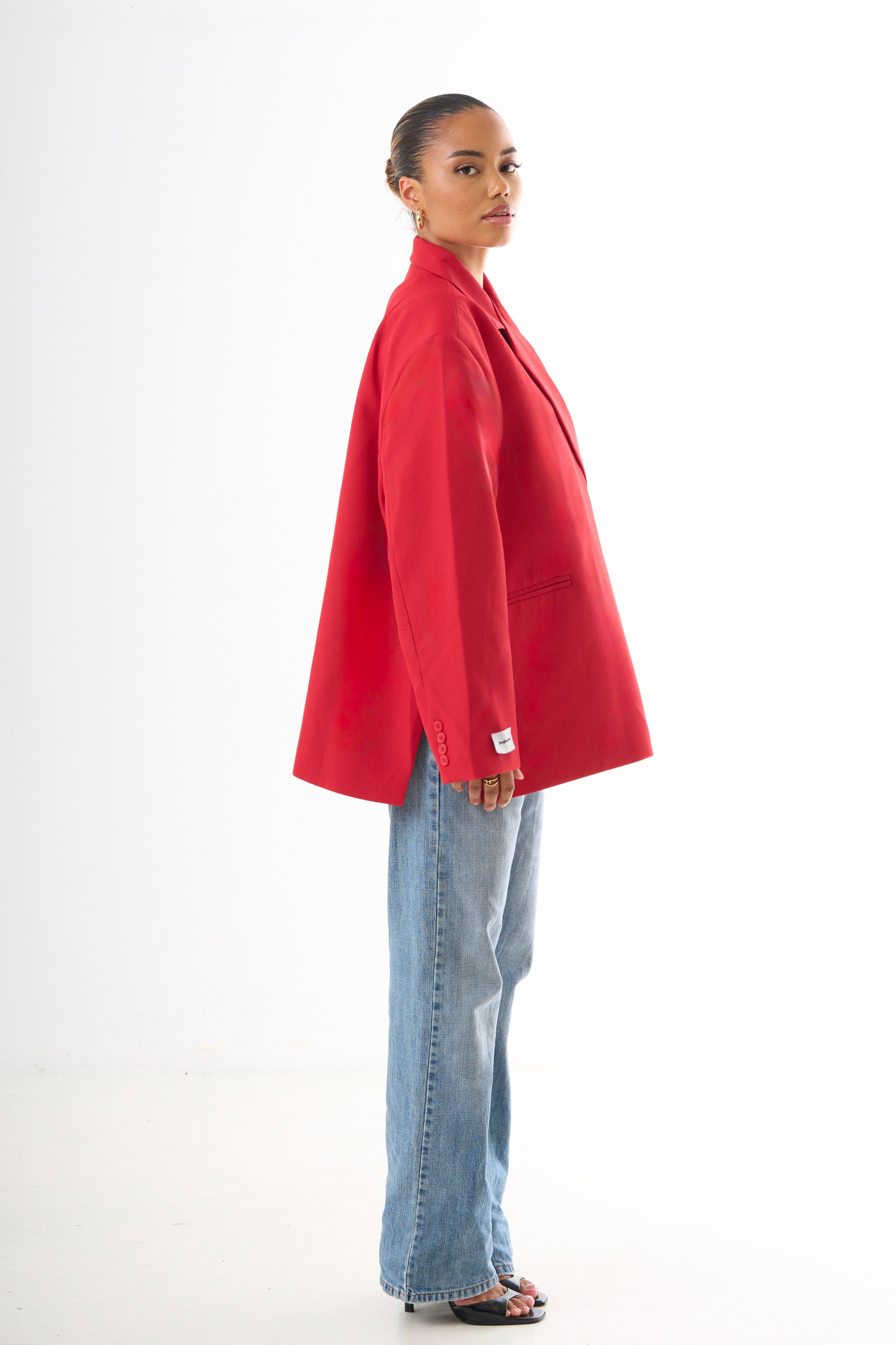Boxy Oversized Blazer - Red-3
