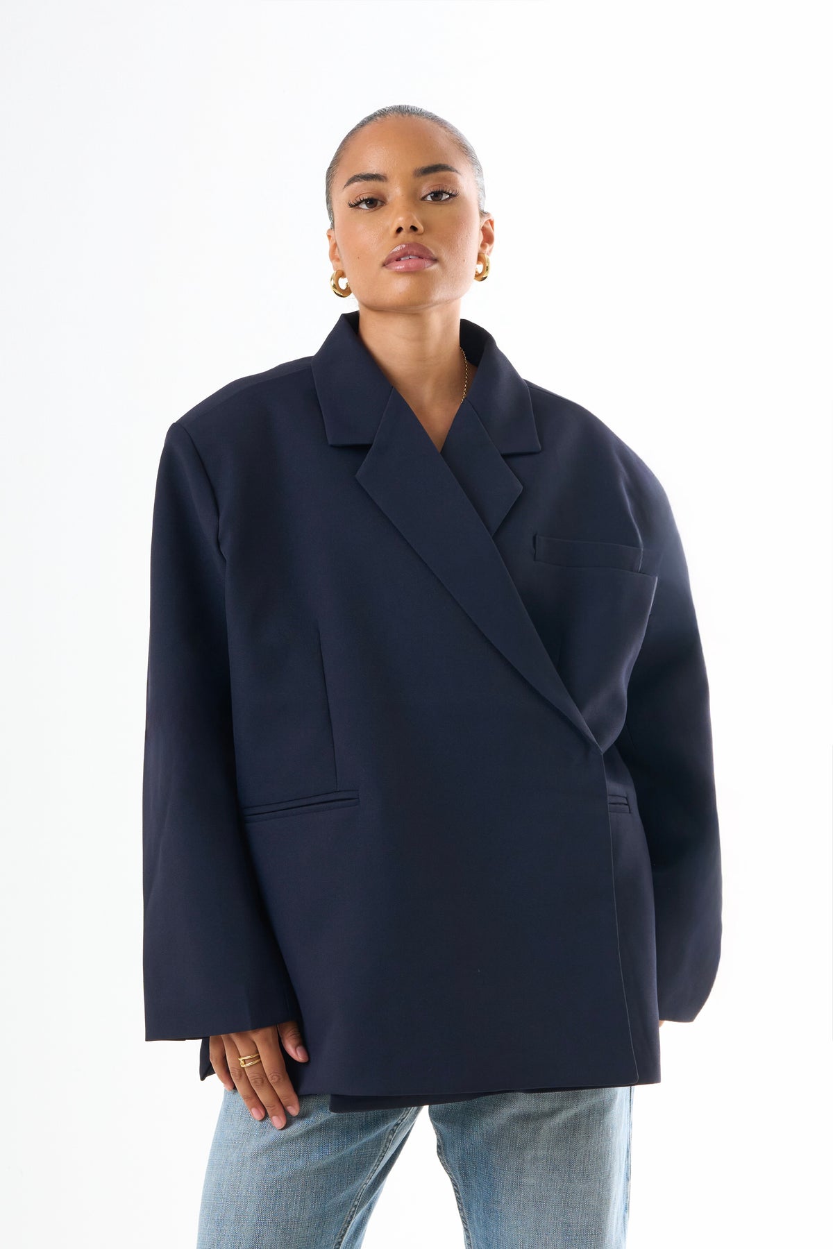 Boxy Oversized Blazer - Navy