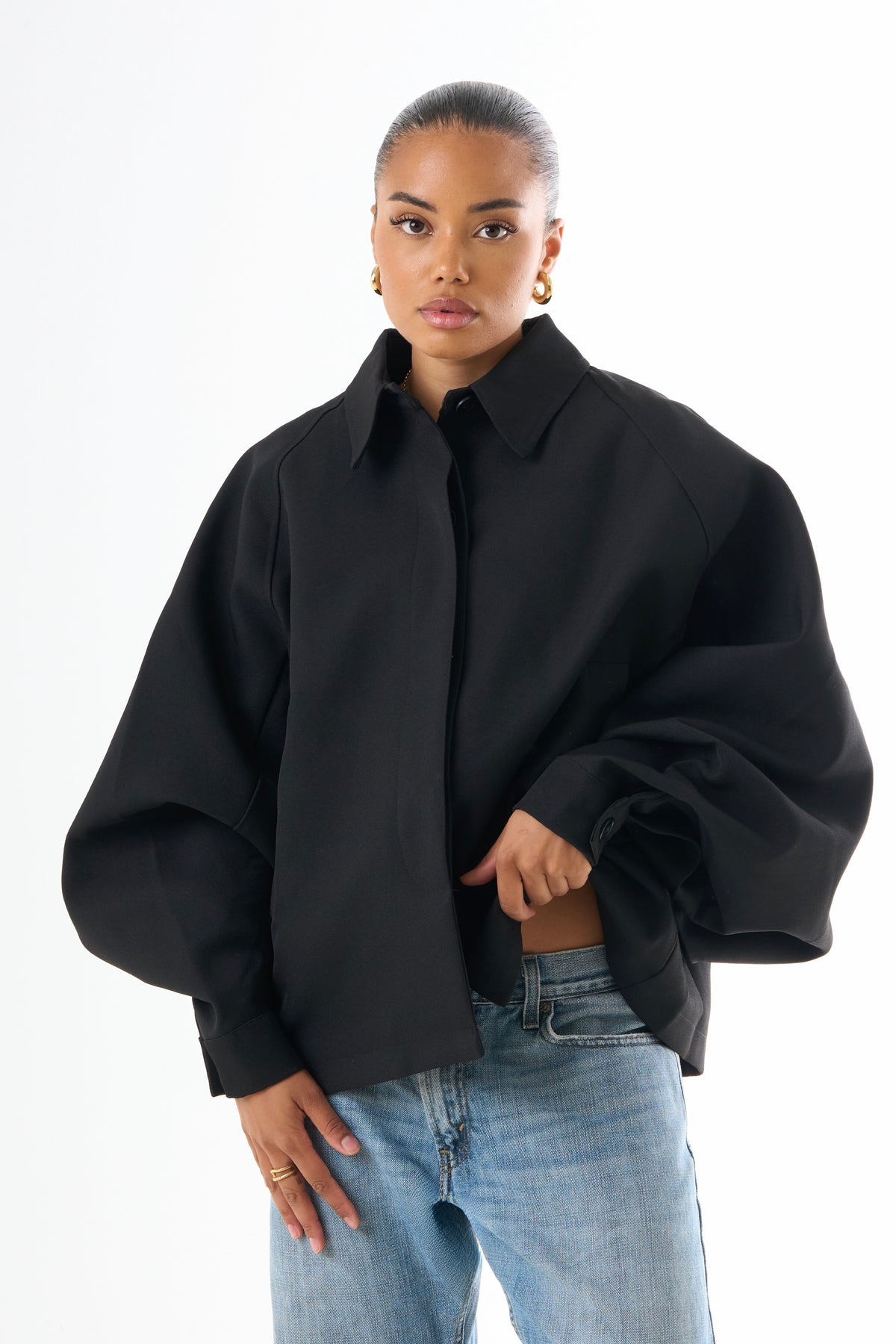 Cape Oversized Jacket - Black-1