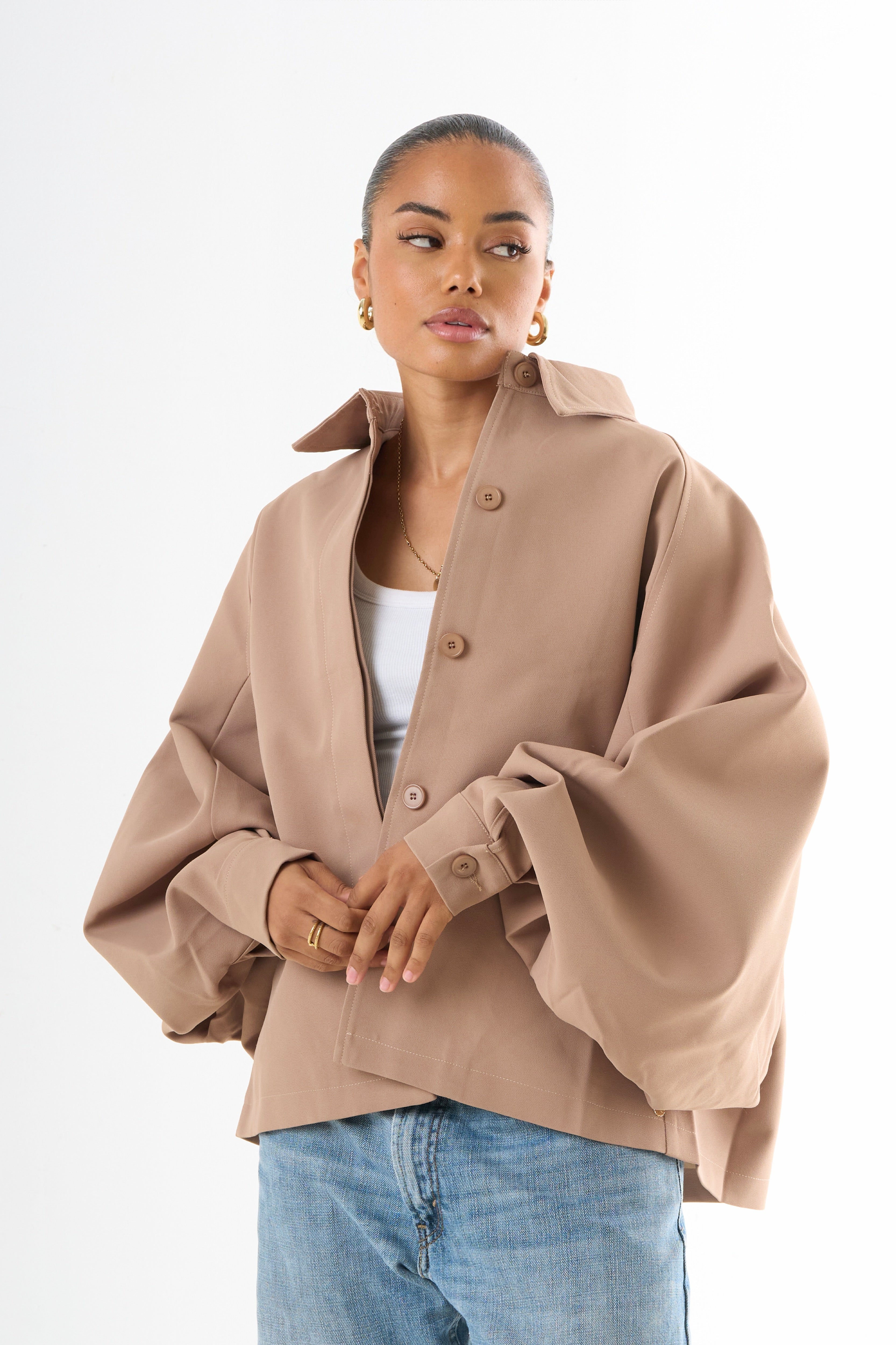 Cape Oversized Jacket - Camel-2