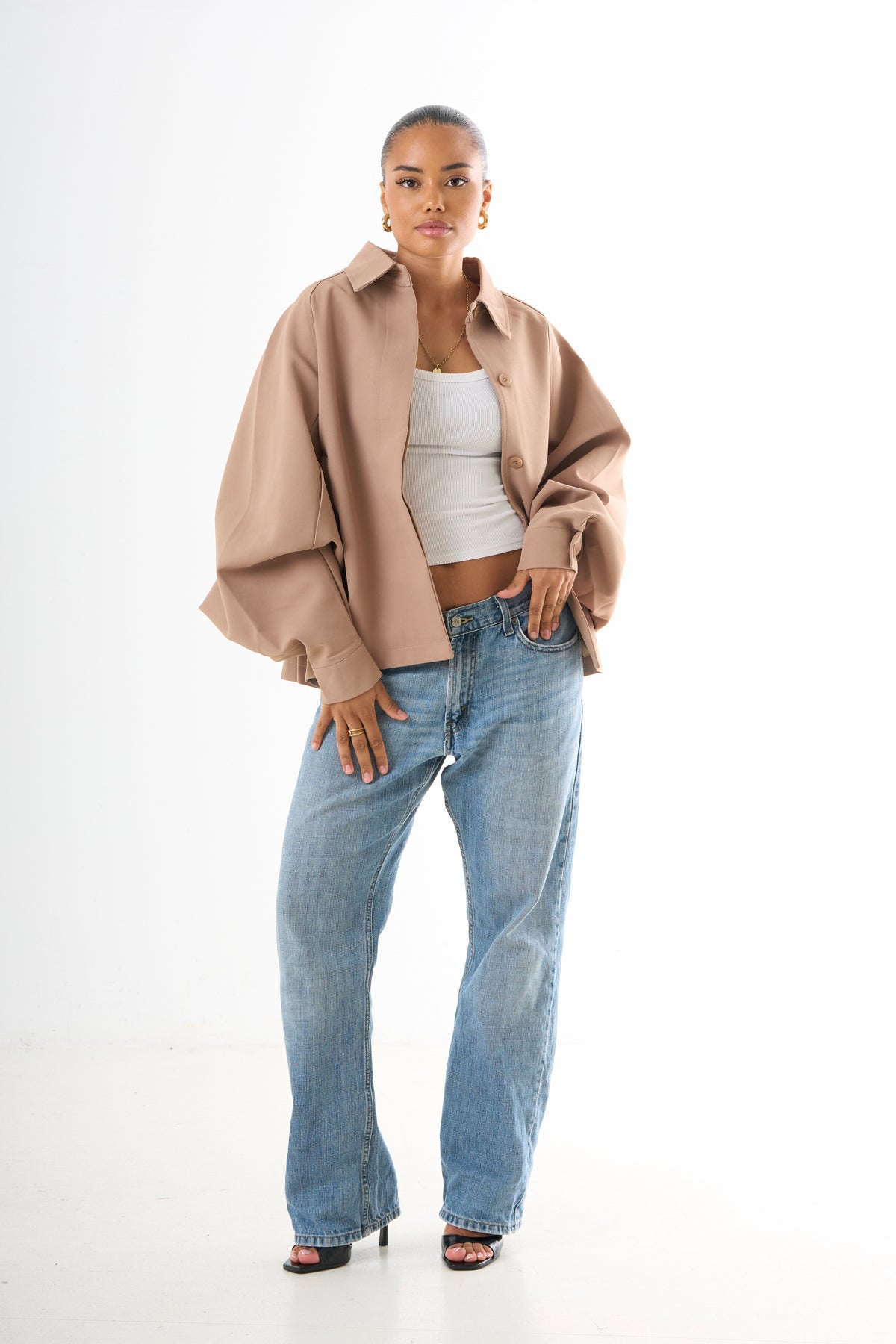 Cape Oversized Jacket - Camel-4