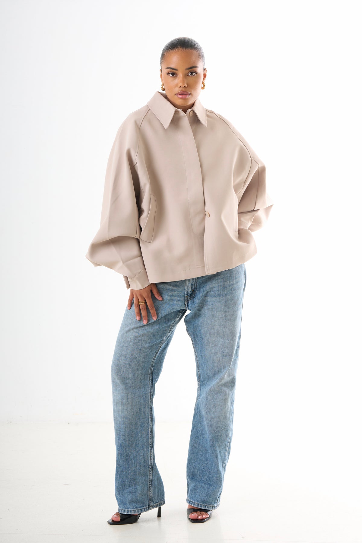 Cape Oversized Jacket - Dark Beige-5