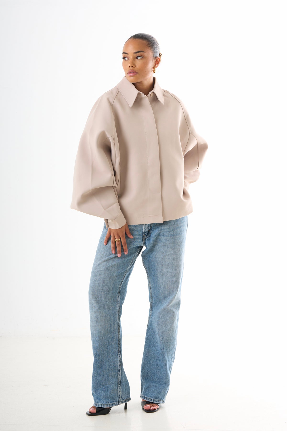 Cape Oversized Jacket - Dark Beige-2