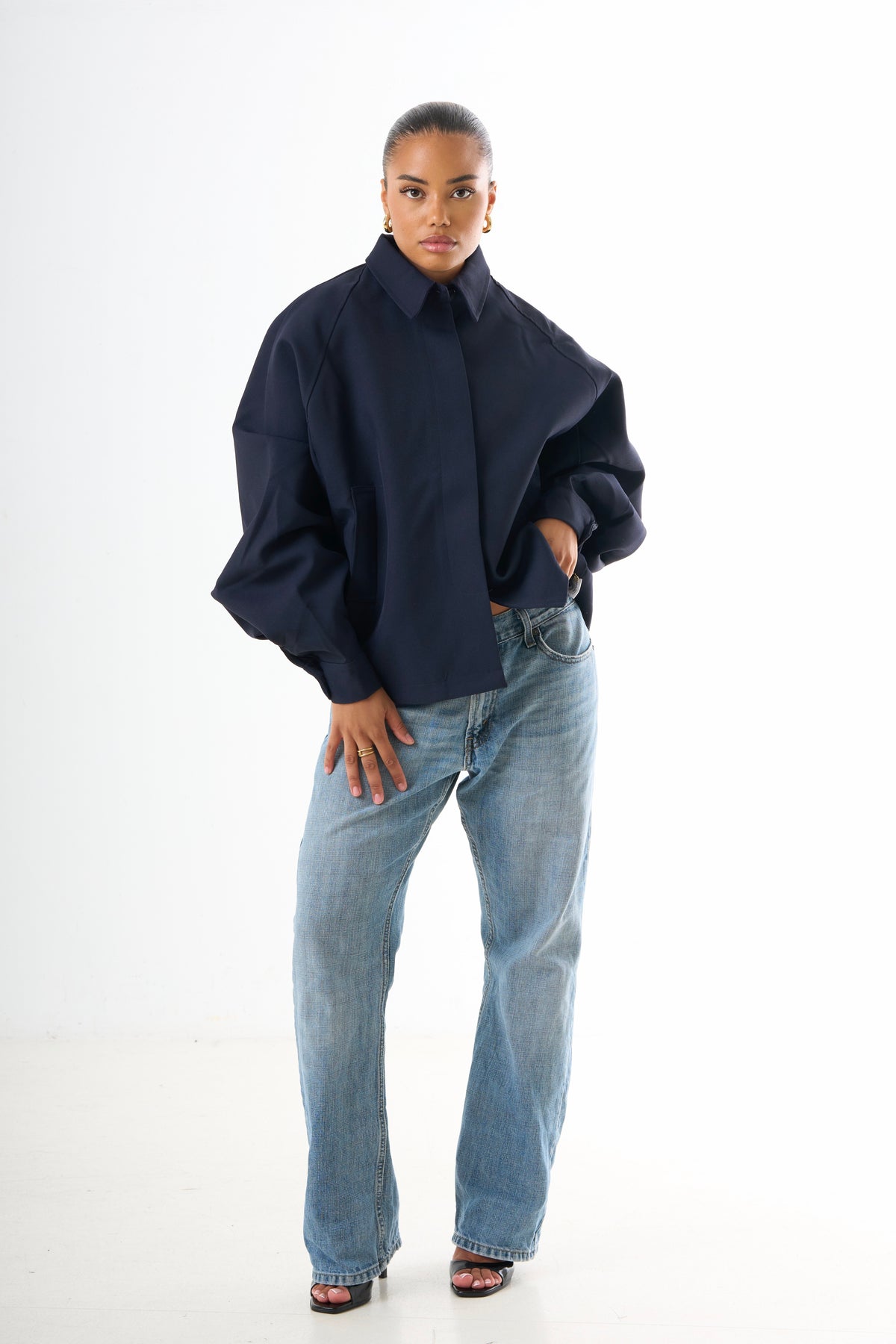 Cape Oversized Jacket - Navy-1