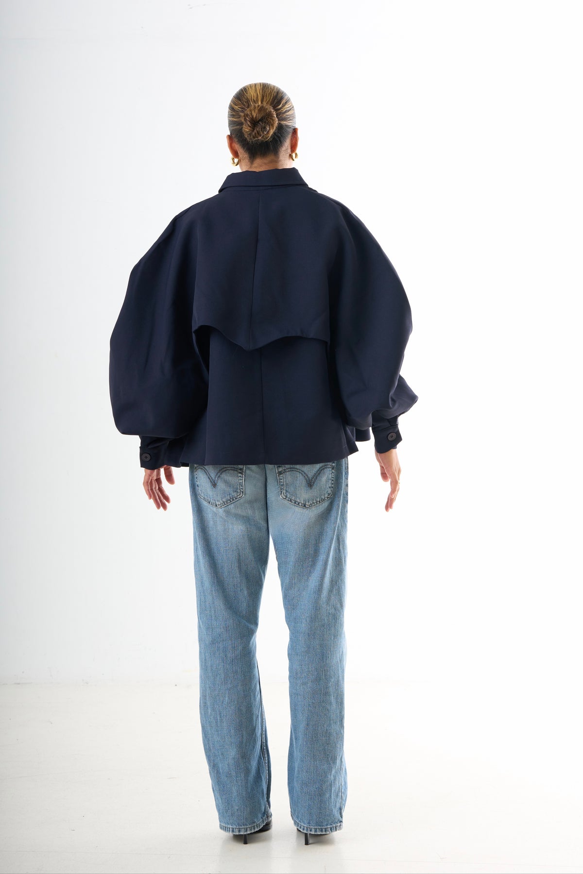 Cape Oversized Jacket - Navy-3