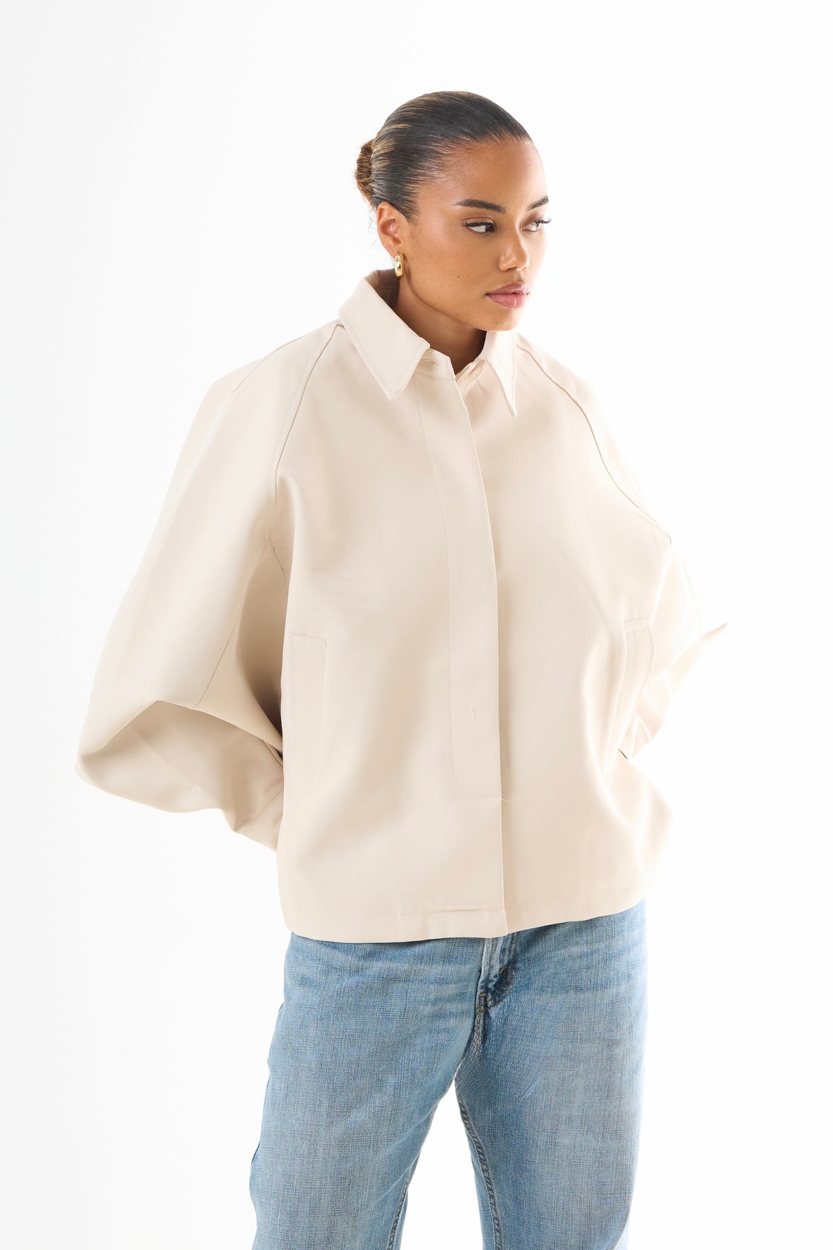 Cape Oversized Jacket - Light Beige-4