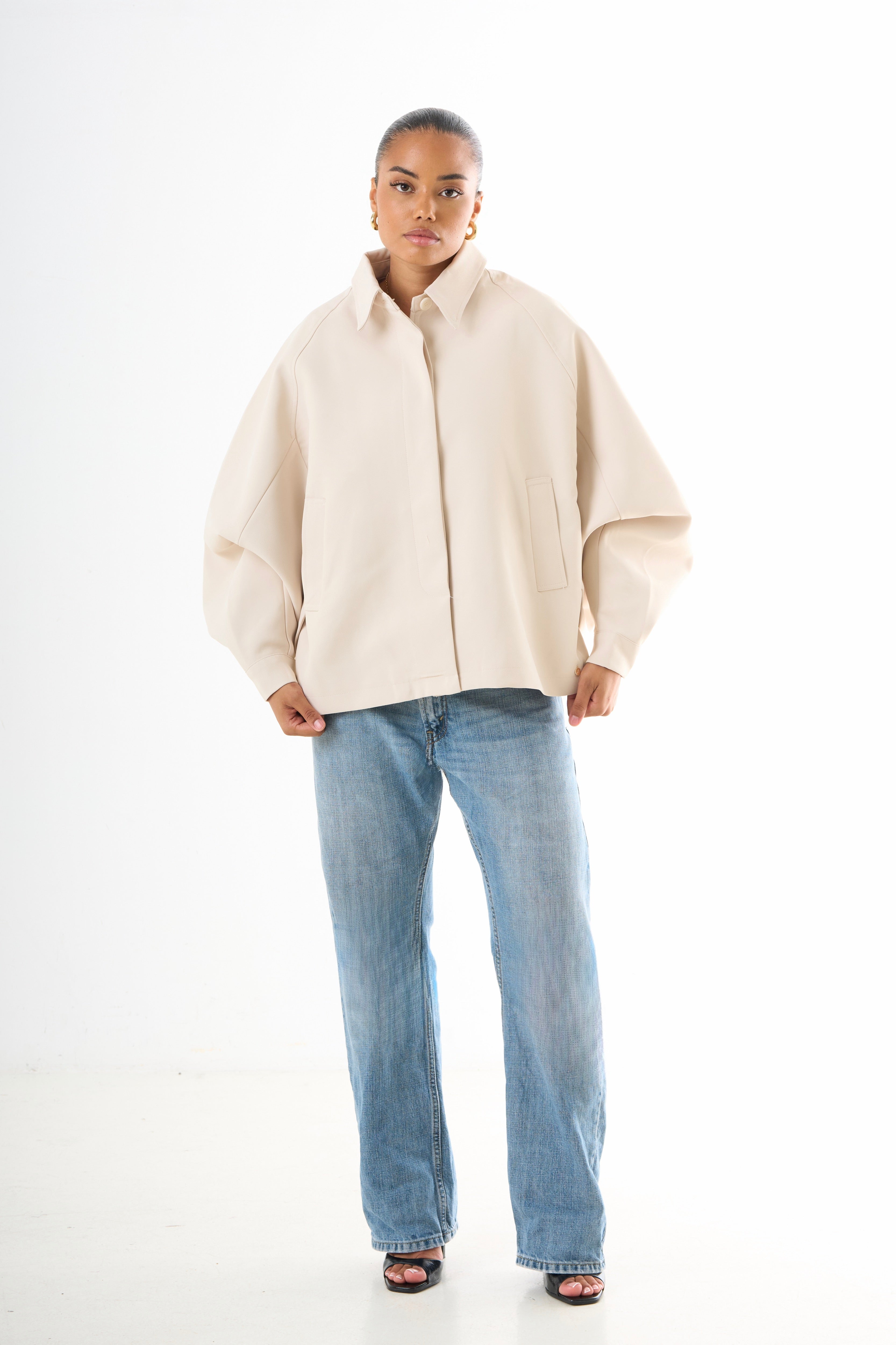 Cape Oversized Jacket - Light Beige-2
