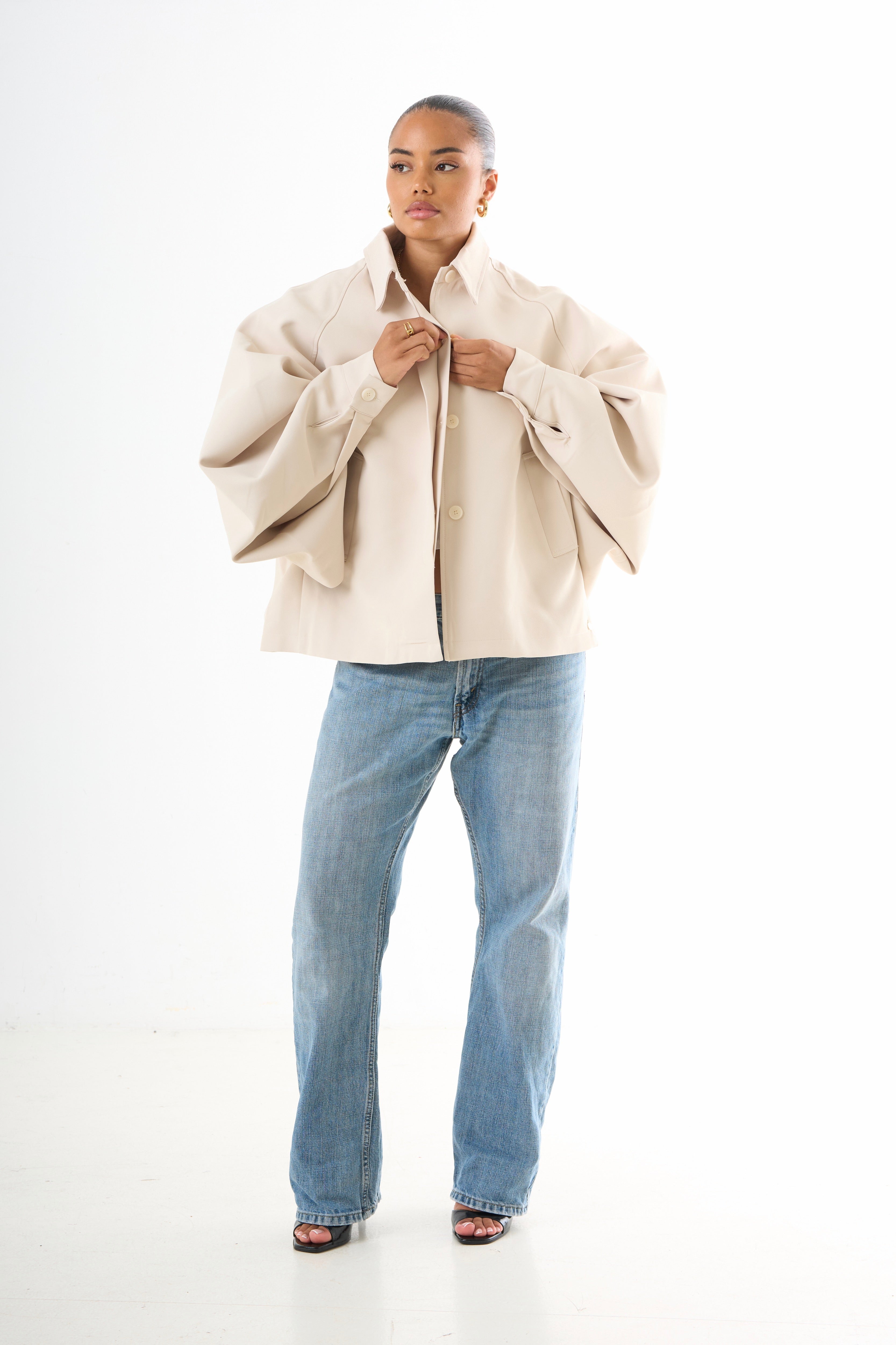 Cape Oversized Jacket - Light Beige-5