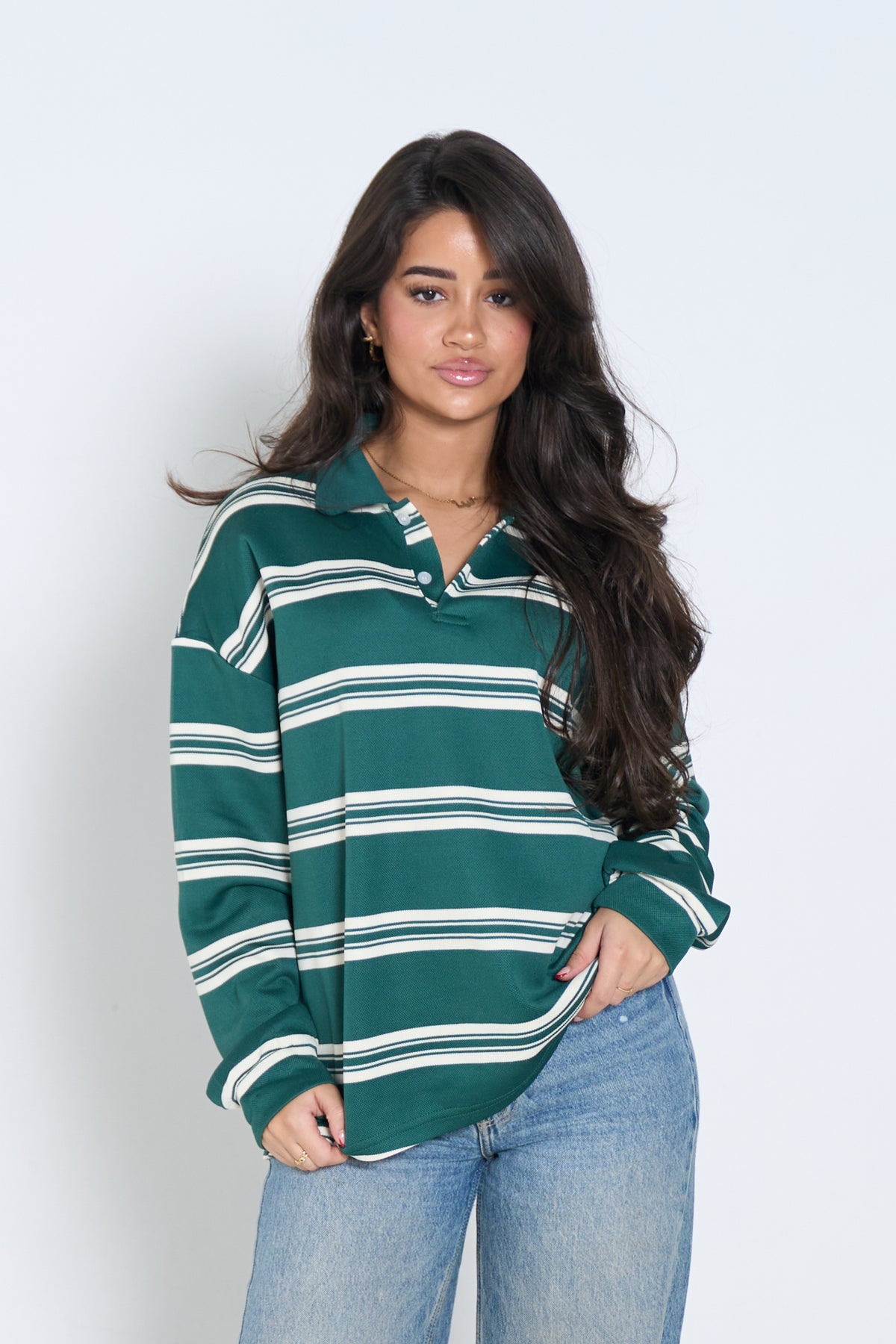 Striped Polo Longsleeve - Green-1