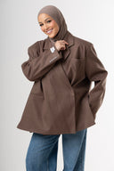 Dad Oversized Striped-Blazer - Taupe