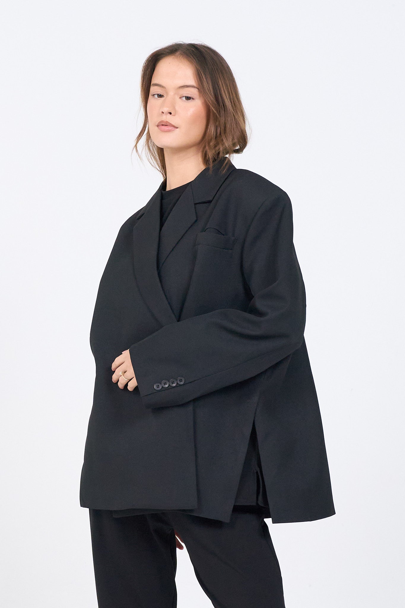Boxy Oversized Blazer - Black-4