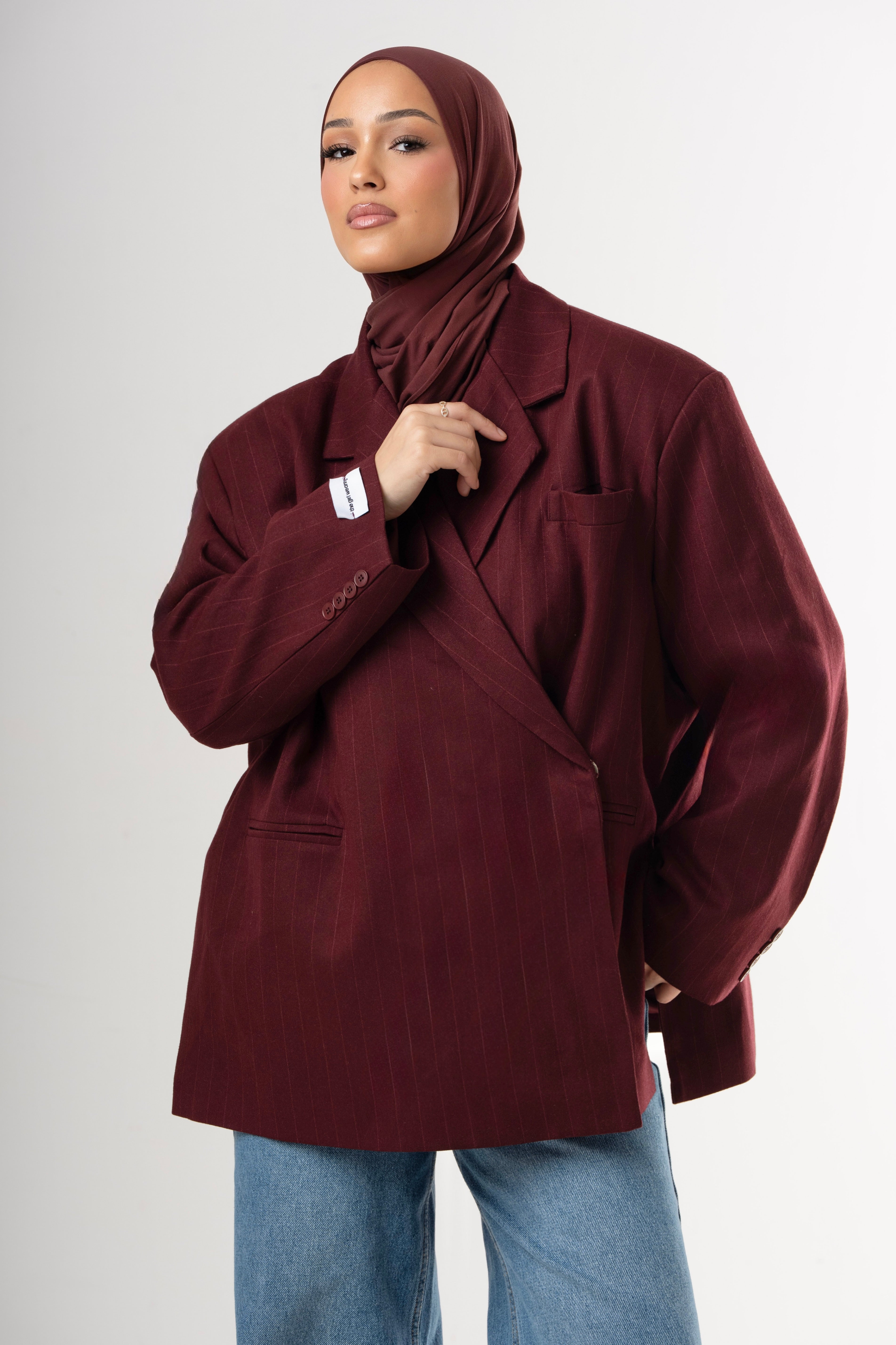 Dad Oversized Striped-Blazer - Bordeaux