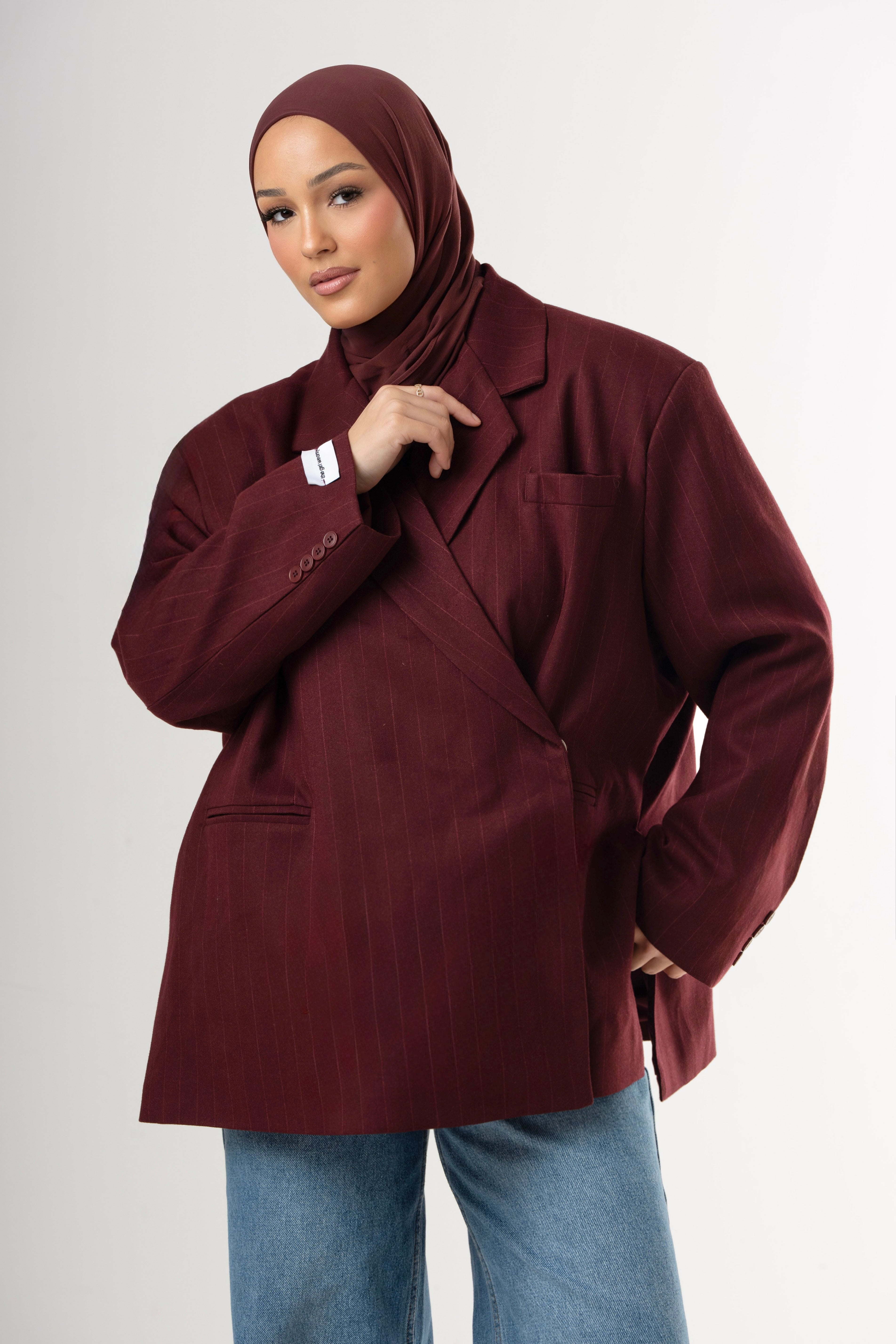 Dad Oversized Striped-Blazer - Bordeaux