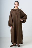 Dress With Balloonsleeves - Brown