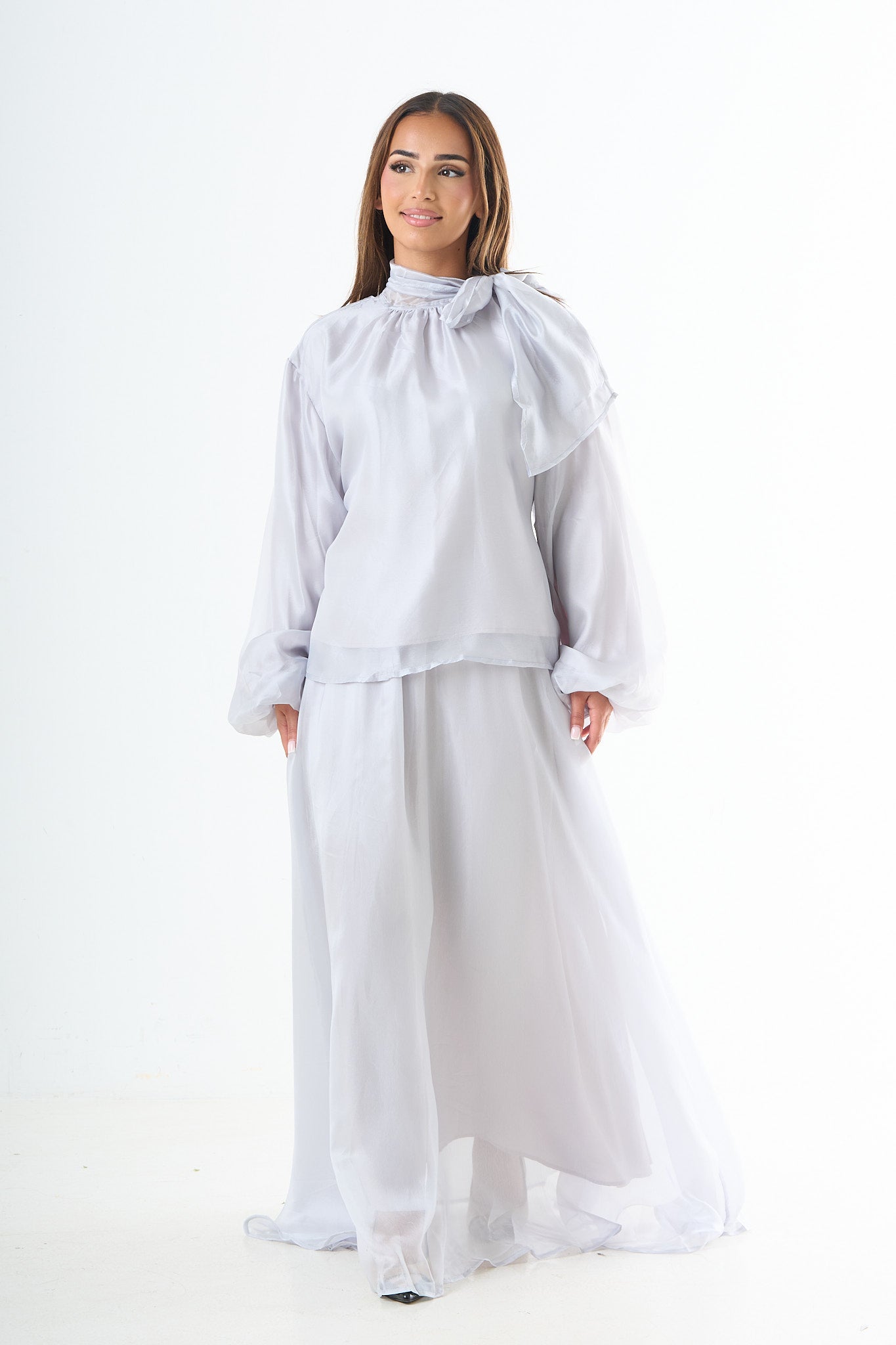 Glossy maxi skirt - Blue-4