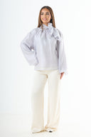 Glossy tie-back blouse - Blue