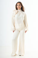 Glossy tie-back blouse - Cream