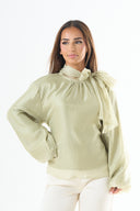 Glossy tie-back blouse - Green