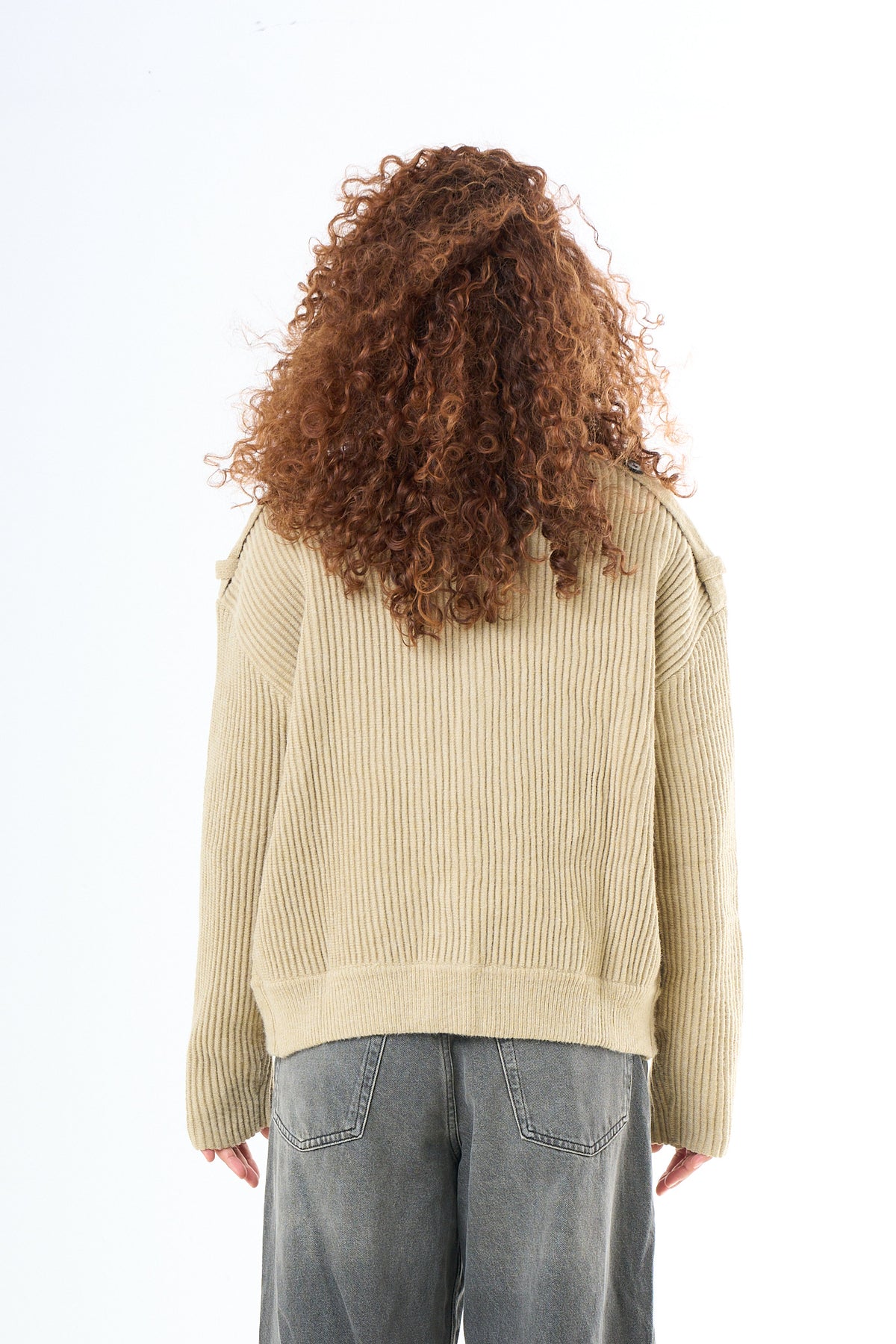 High Neck Button Cardigan - Taupe-7
