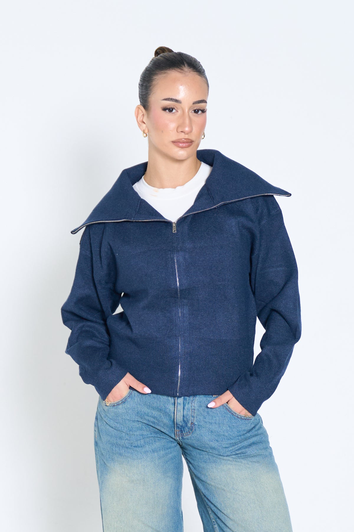 Knit Zip-up Cardigan-1