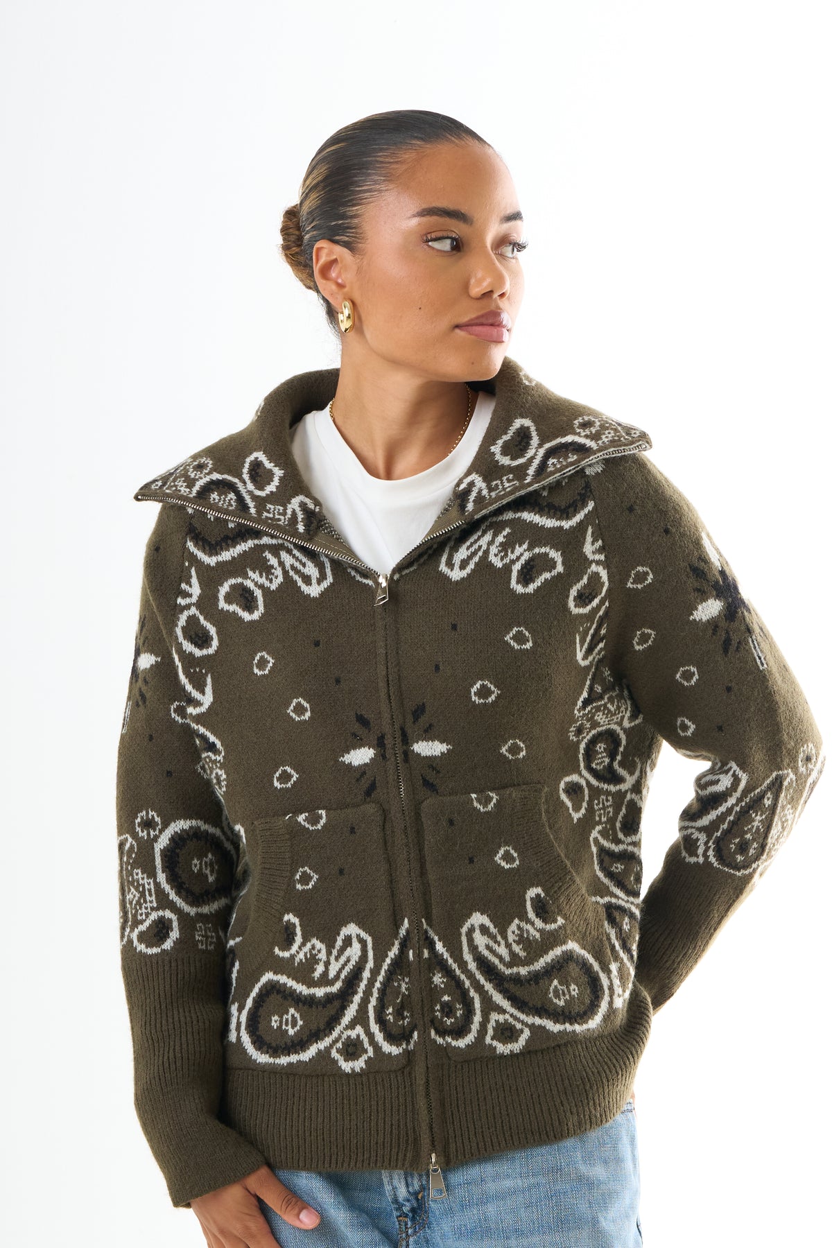 Zipped Bandana Cardigan - Green