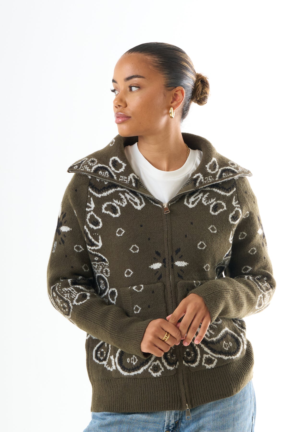 Zipped Bandana Cardigan - Green