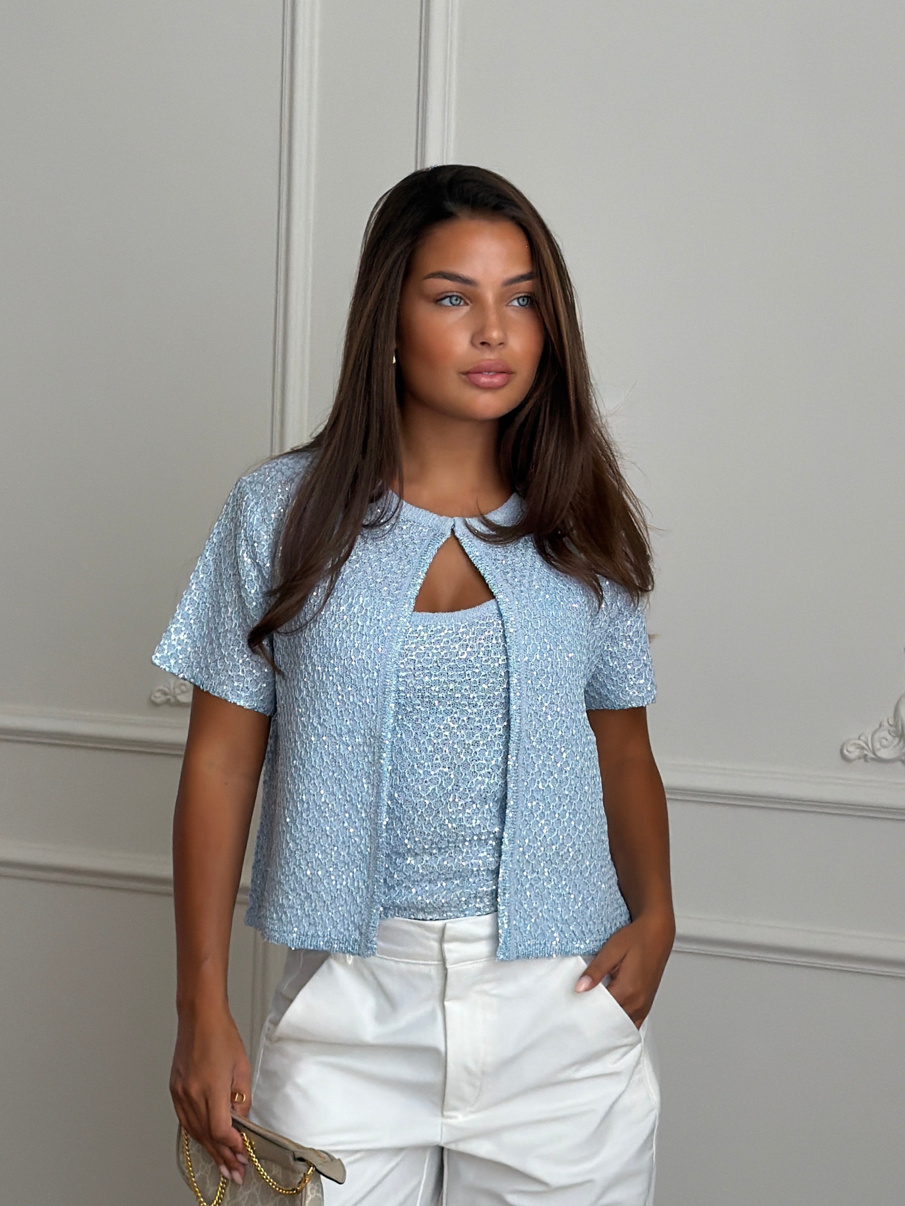 Midnight Sparkle Top Set - Light Blue-2