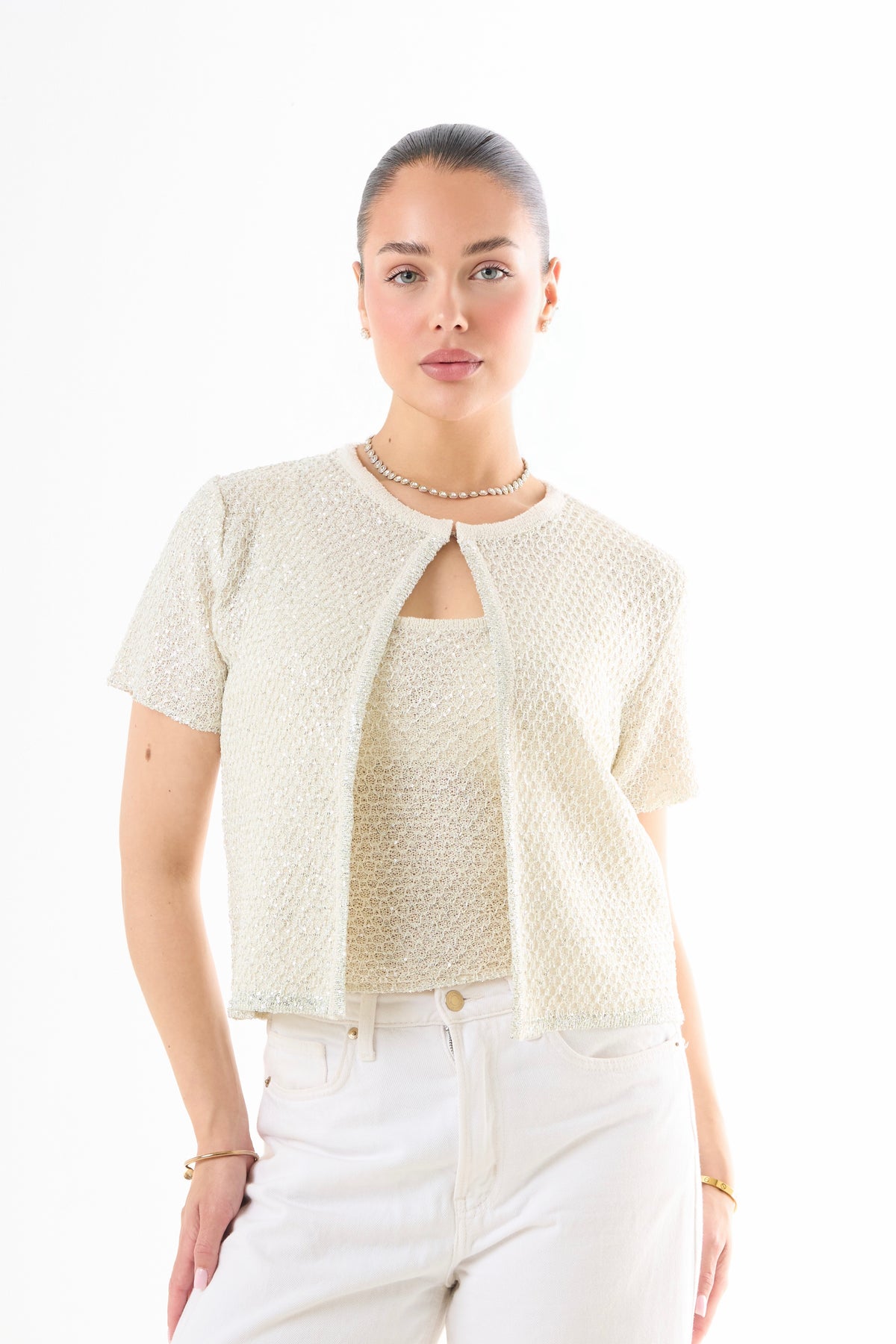 Midnight Sparkle Top Set - White