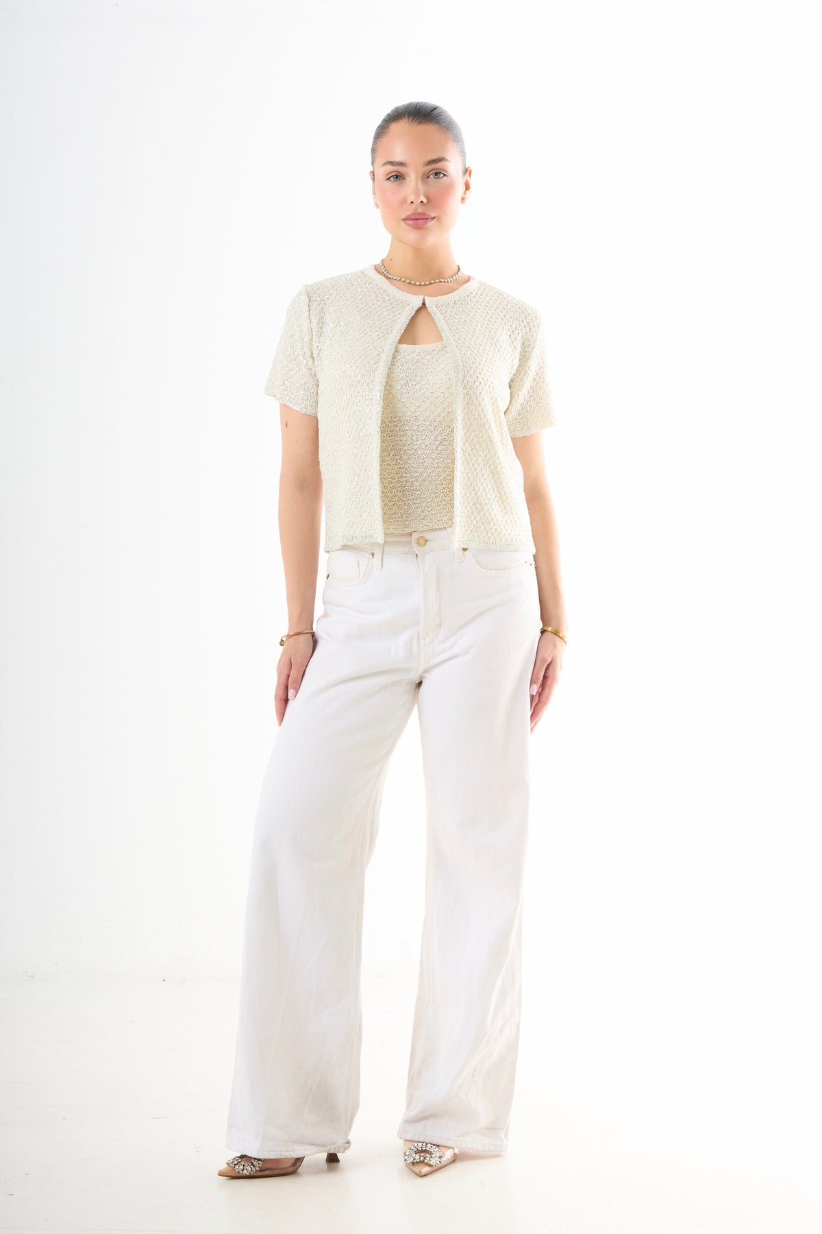 Midnight Sparkle Top Set - White