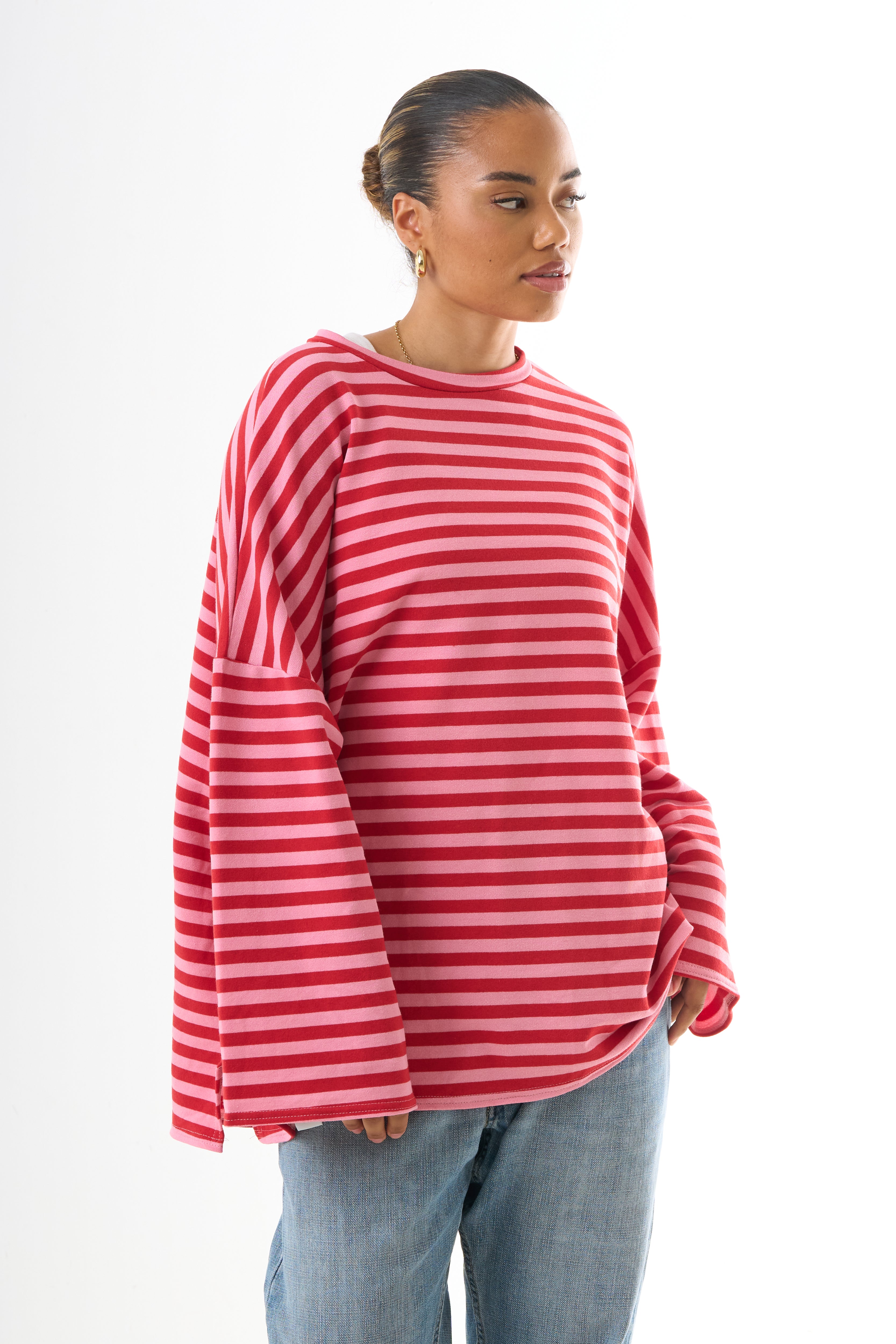 Oversized Long-Sleeved T-shirt - Candy Stripe