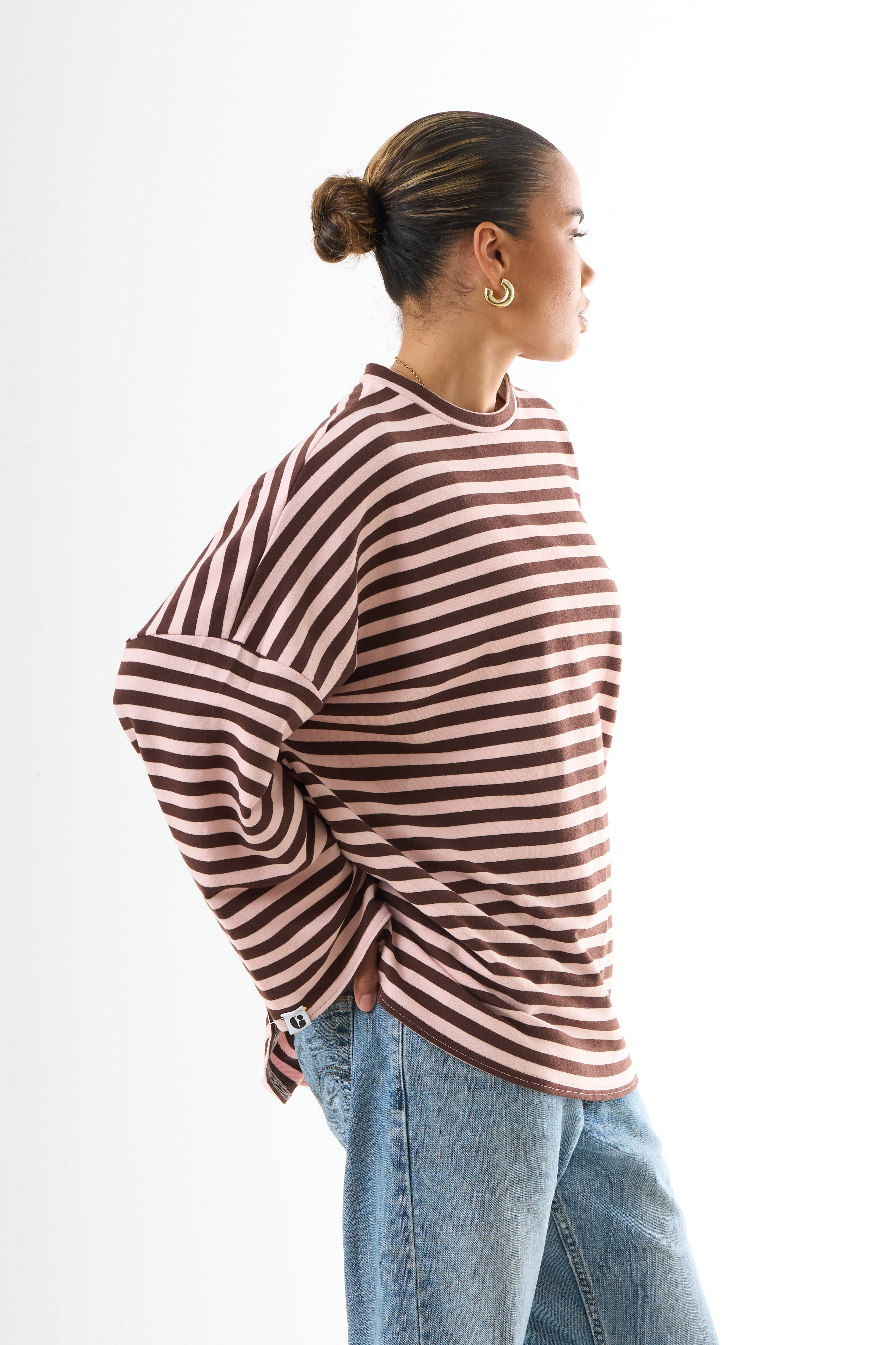 Oversized Long-Sleeved T-shirt - Cotton Stripe-3