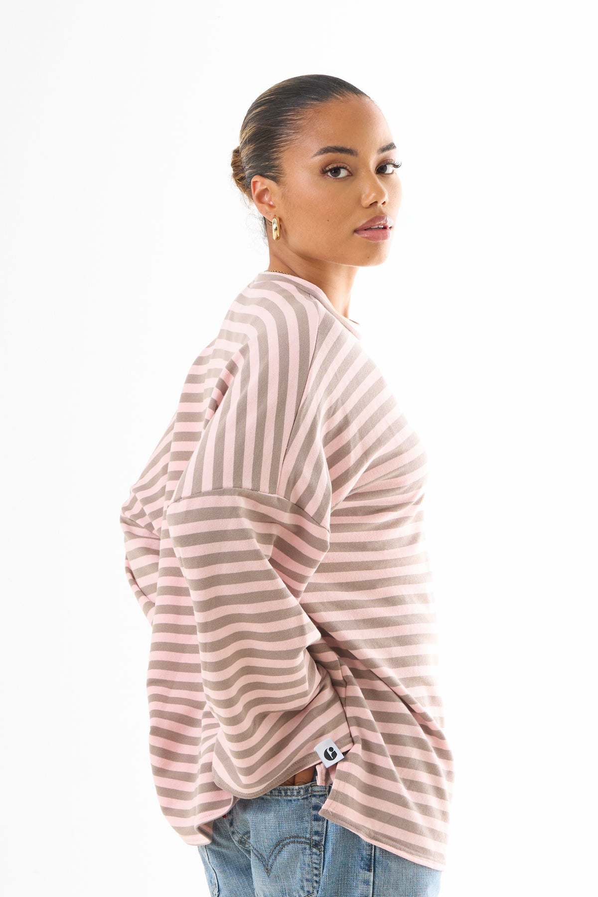 Oversized Long-Sleeved T-shirt - Pink/Brown-1