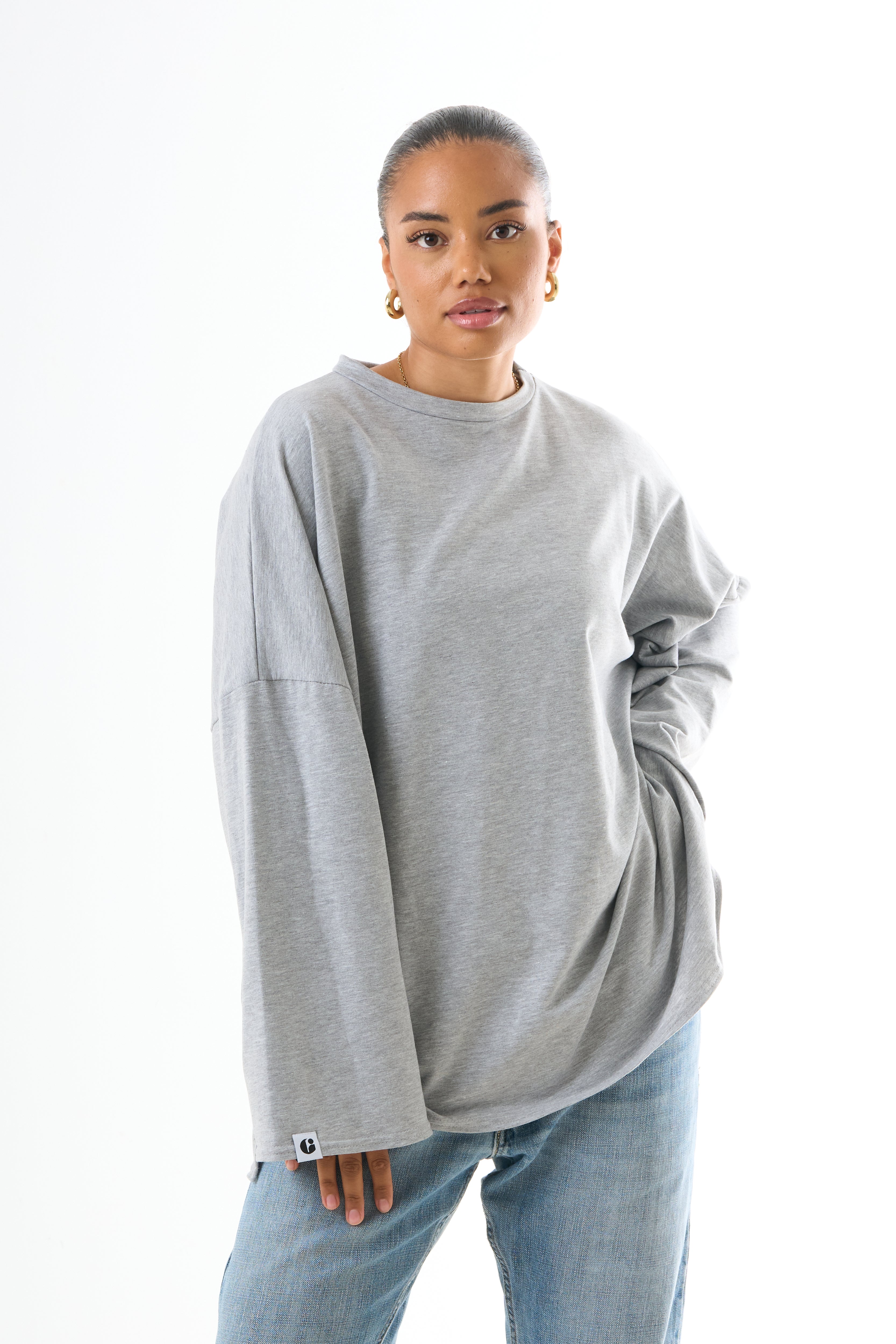 Oversized Long-sleeved T-shirt - Light Grey