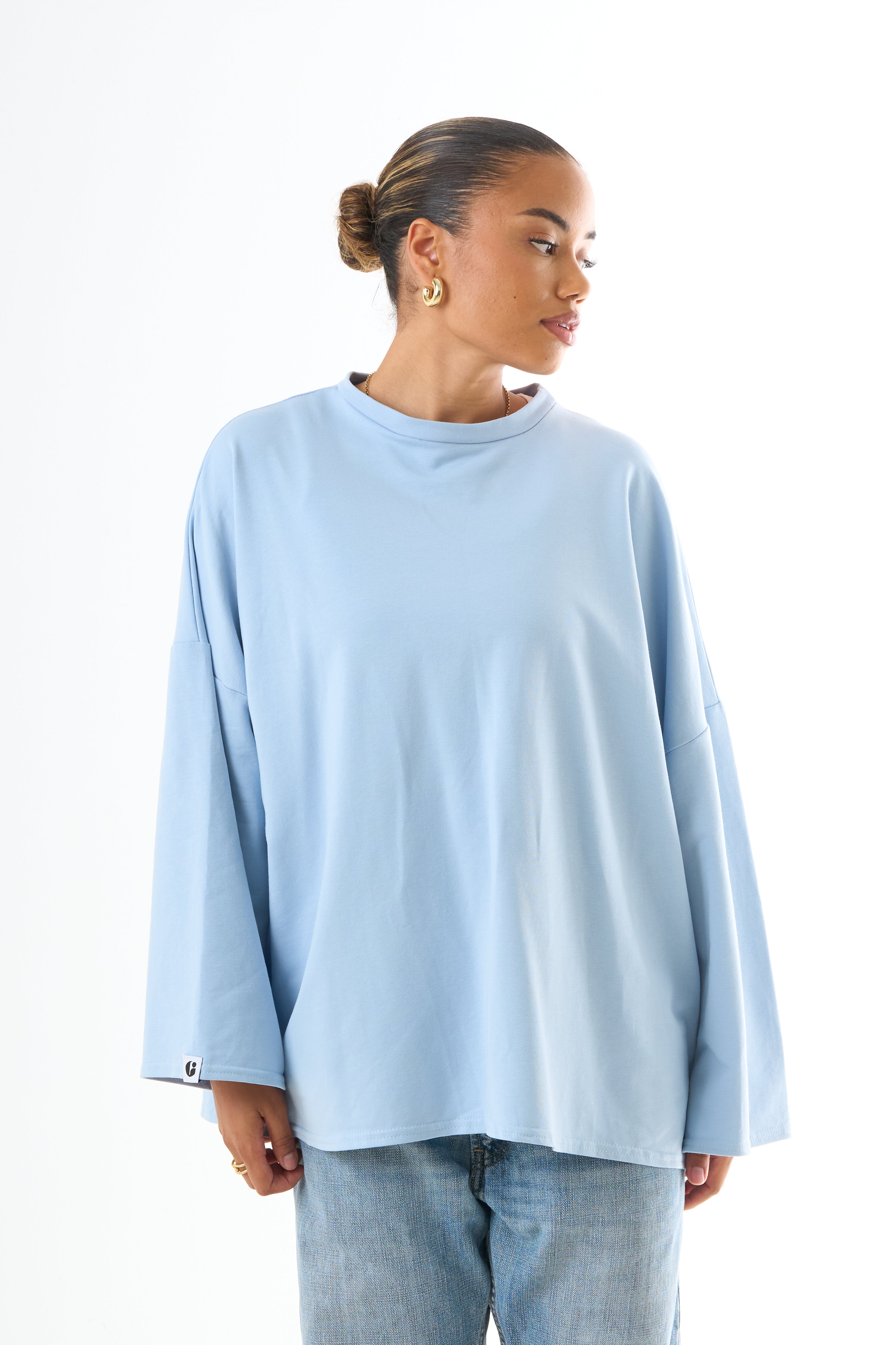 Oversized Long-sleeved T-shirt - Light Blue-4