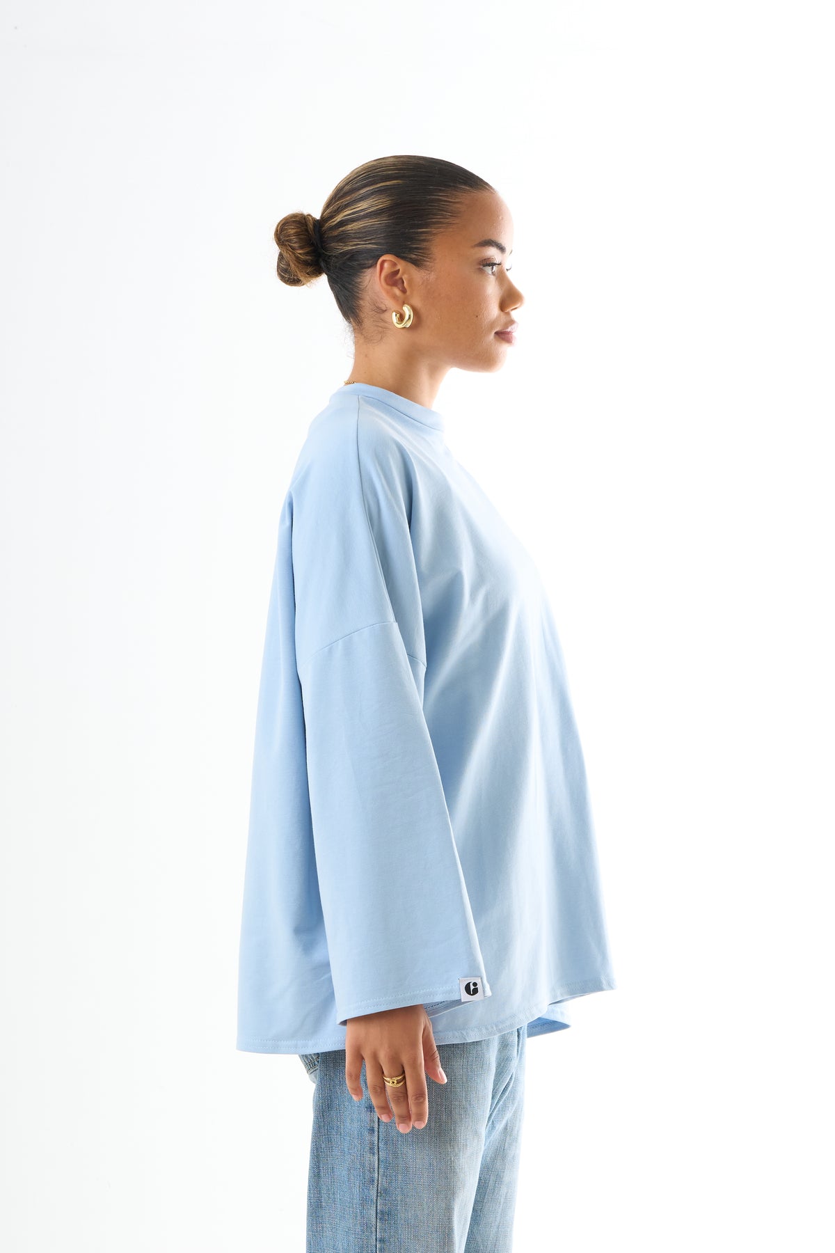 Oversized Long-sleeved T-shirt - Light Blue