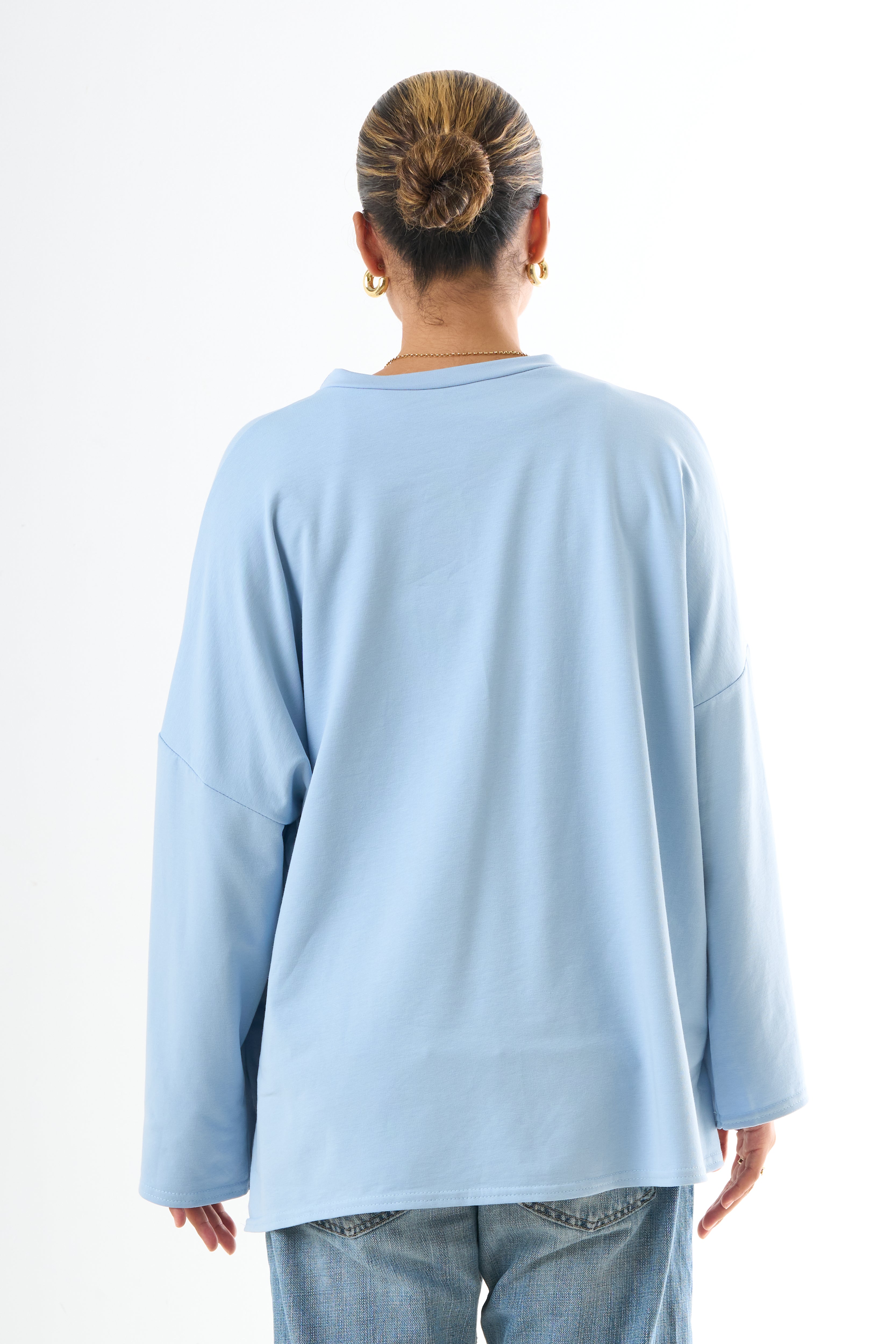 Oversized Long-sleeved T-shirt - Light Blue-6