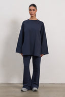Oversized Long-sleeved T-shirt - Navy