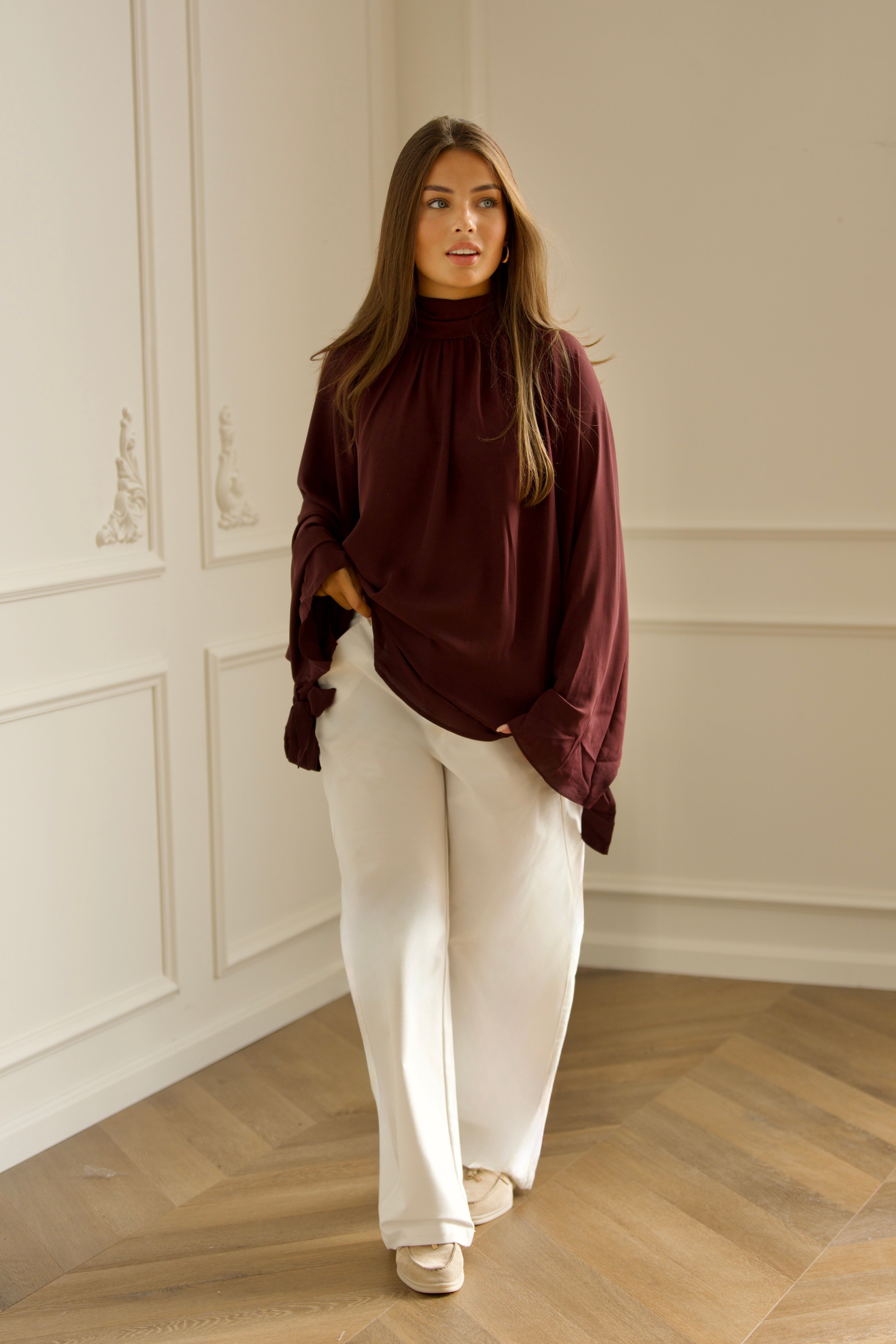 Oversized Tie Blouse - Bordeaux-2