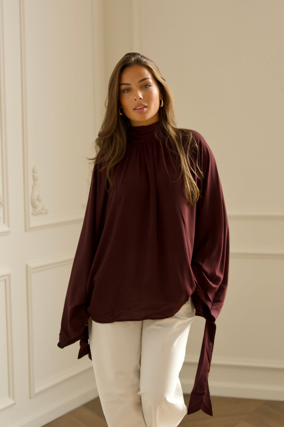 Oversized Tie Blouse - Bordeaux-3